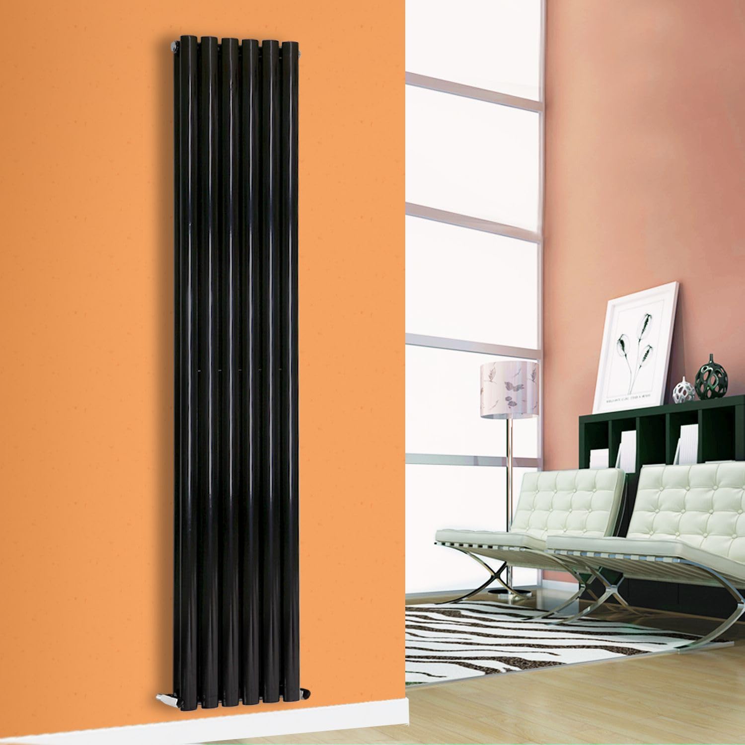 Horizontal Vertical Designer Radiator Oval Column White Anthracite Tall Upright Rads (Double - 1800 x 360mm, Black)