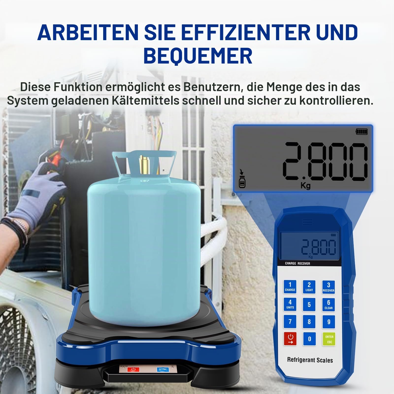 Kabellose Kältemittelwaage, digitale Freonwaage mit tragbarer Fernbedienung, Bluetooth-Ladewaage für Klimaanlagen, HVAC-Freonwaage mit tragbarem Koffer für Freon-Rückgewinnungsladung R32,R454B