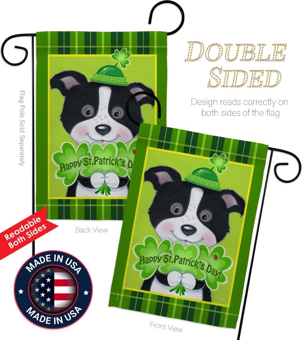 Breeze Decor GS102029-BO Pat's Puppy Spring St Patrick Decorative Vertical Banner Pole, Garden Flag 13"x 18.5", Thick Fabric