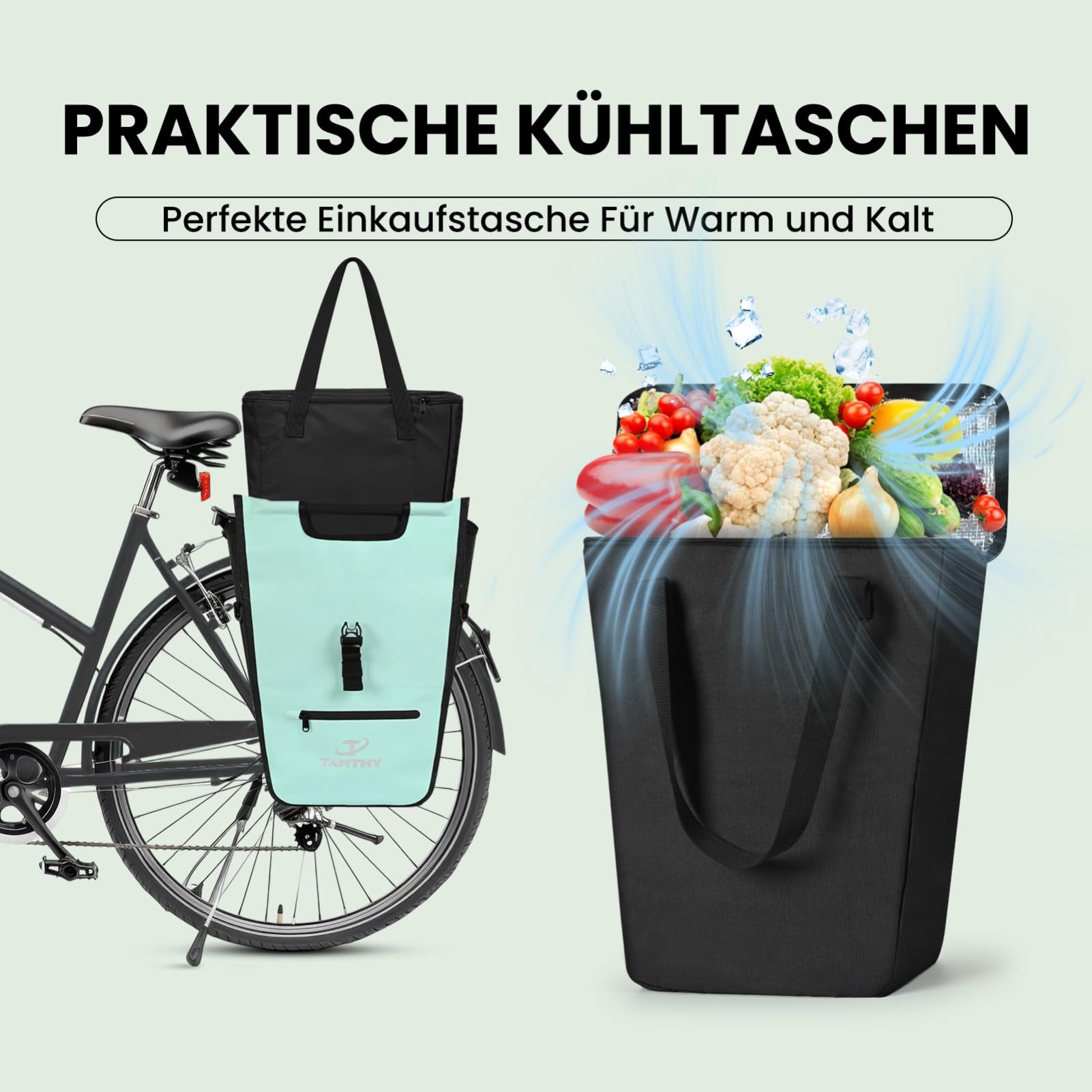 Fahrradtaschen für Gepäckträger mit Herausnehmbarer Kühltasche, 3 in 1 Wasserdicht Fahrradtasche, Umhängetasche & Tragetasche für Pendeln, Reisen (22-28 L)