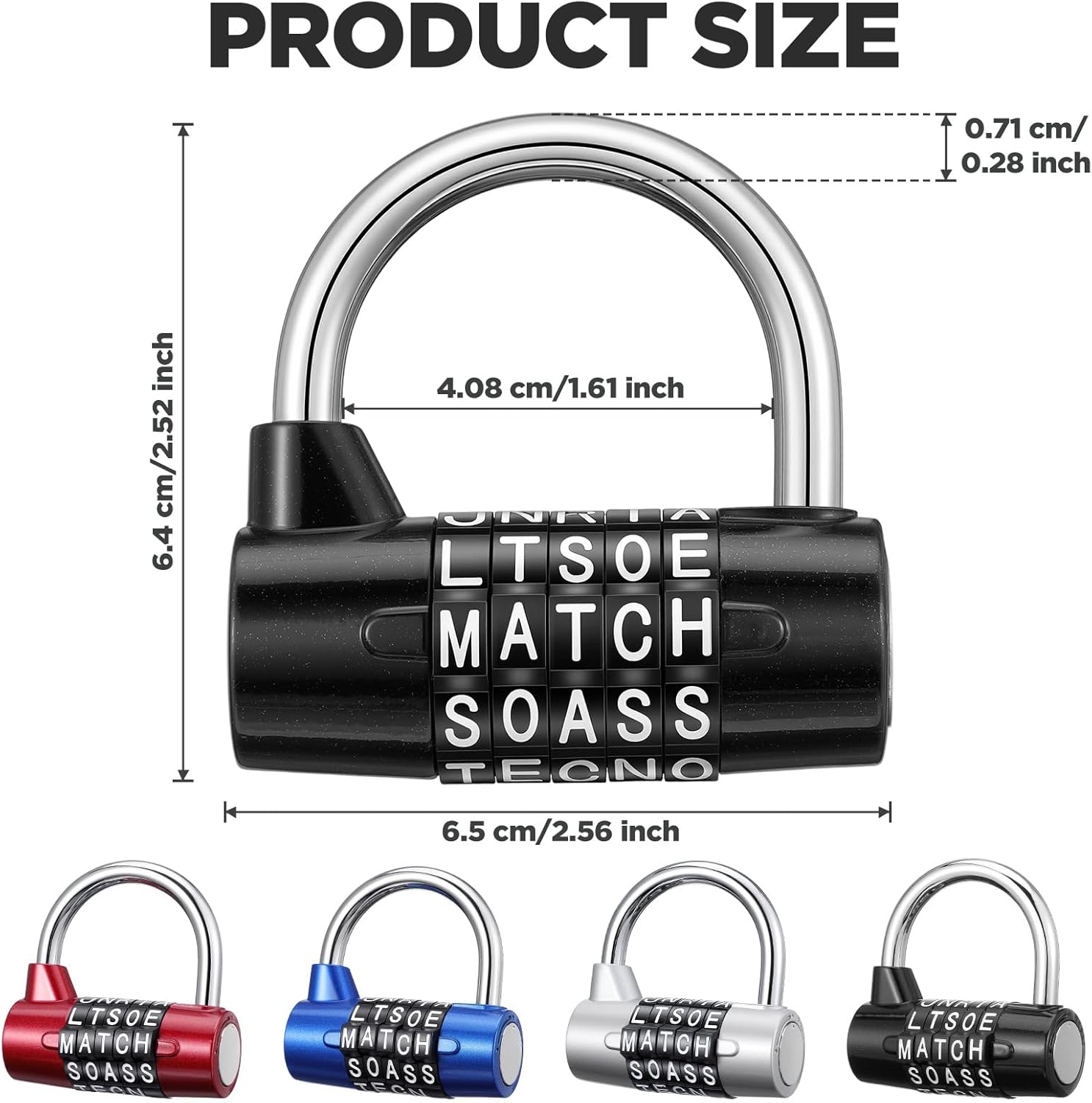 4 Pcs 5 Letter Combination Lock, Heavy Duty Gym Locker 5 Digit Word Locker Padlock Combination Keyless Resettable Metal Lock for College Gym Toolbox Hasp Cabinet