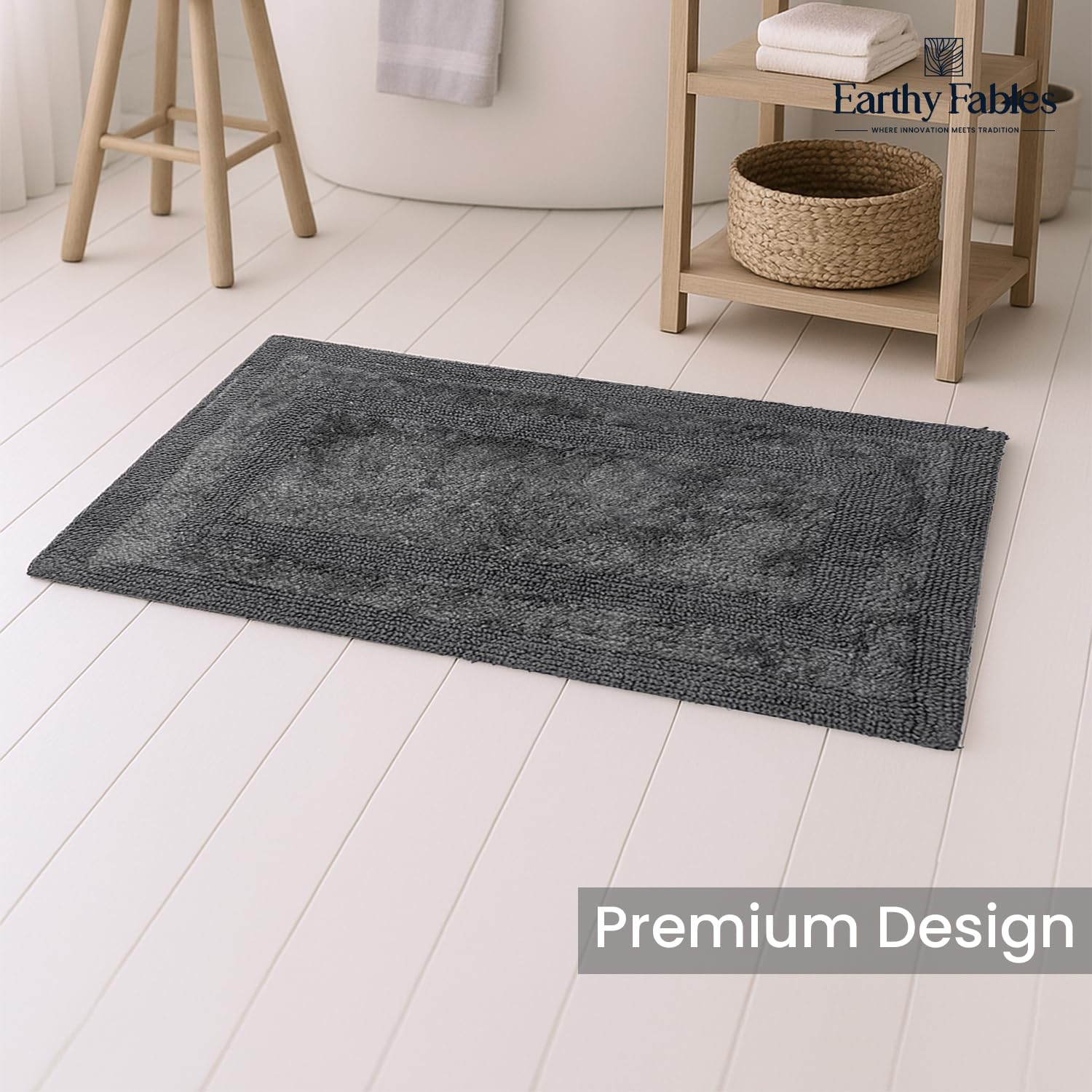 Earthy Fables Premium Cotton Bath Mat - Soft & Absorbent -4