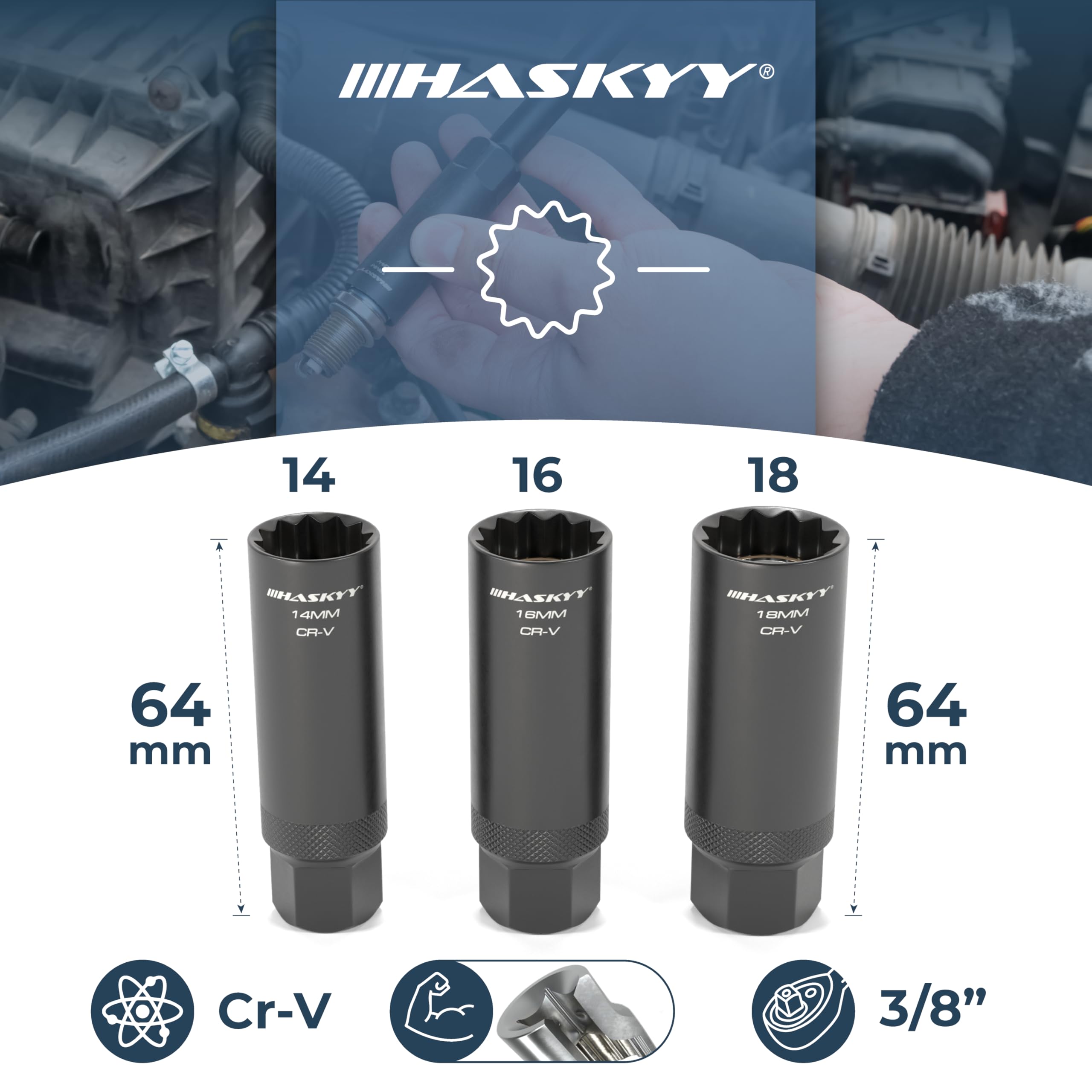 HASLED Bougiesleutel 14 mm met magneet - 360° draaibare steeksleutel