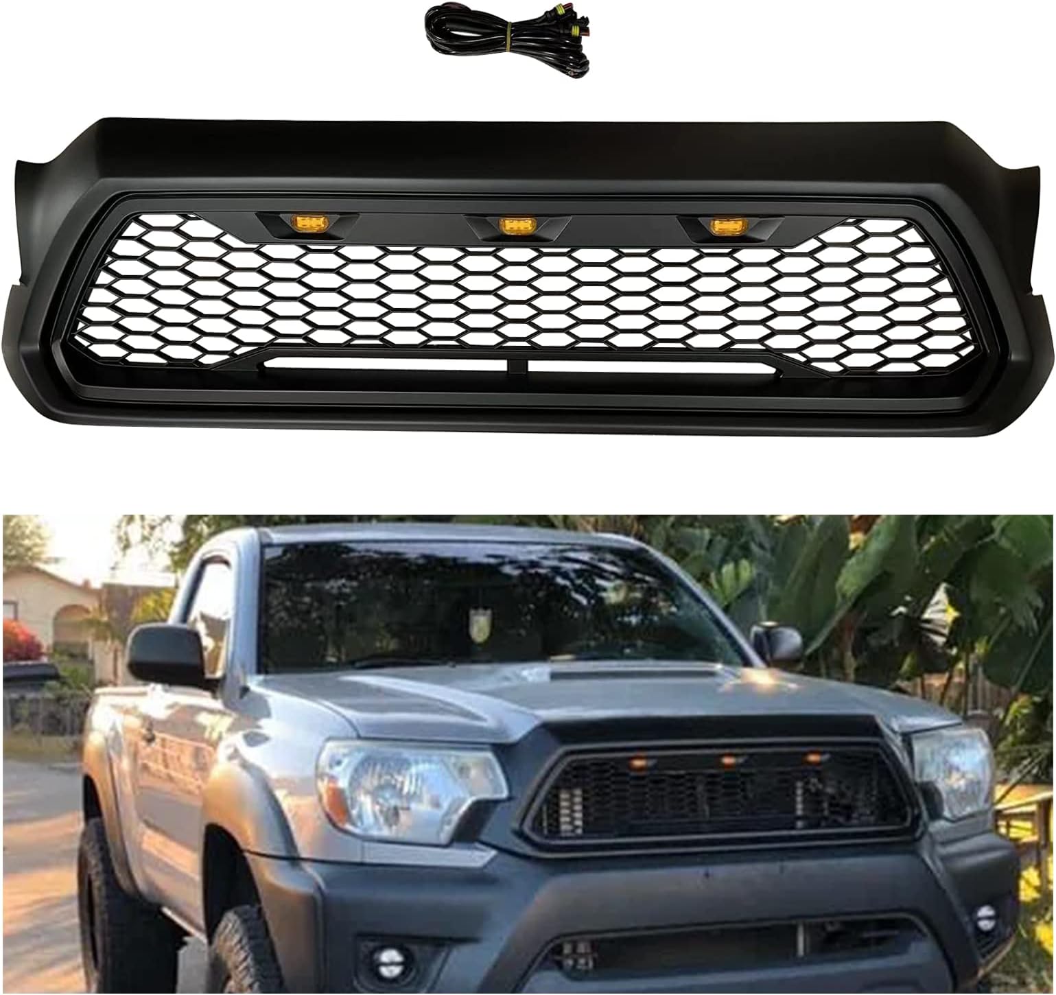 Tacoma Grille, Front Grille Bumper Hood Mesh Grill With LED lights For 2012-2015 Toy-ota Tacoma