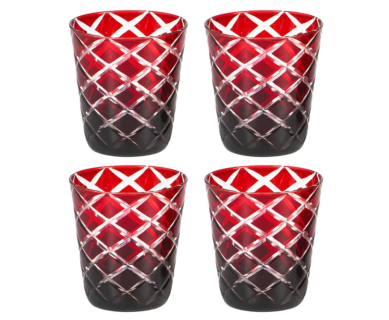 EDZARD Zestaw 4 szklanek kryształowych Dio czerwone (do 140 ml, wysokość 8 cm) ręcznie szlifowane - szklanki na podgrzewacze, szklanki do napojów, szklanki do whisky, do mrożonej kawy, soku, ginu