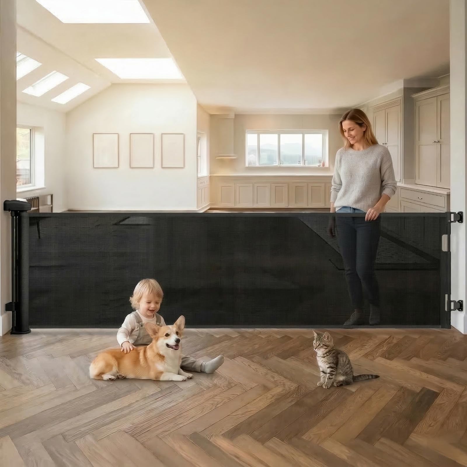 JINITAIMEI Puerta para Perro,Reja Ajustable Segura,Barrera Portátil Mascotas,Puerta de Seguridad Bebe de extensión,380cm*86cm,Taladrado Instalación,para Cocina,Escaleras,Interior y Exterior (Negro)