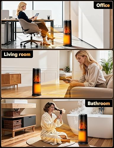 Miniatura 7 de Manastin Calentadores de espacio de 25 pulgadas para uso en interiores, calentador eléctrico de torre de 41-95  con control remoto, efecto de llama,