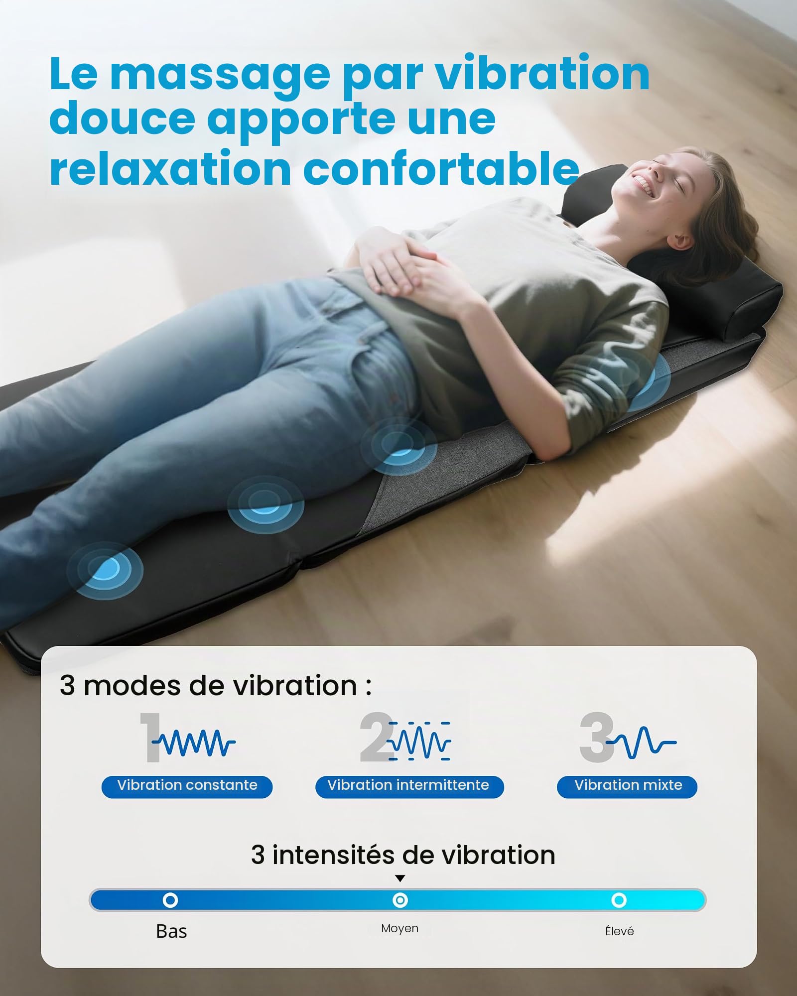 COMFIER Tapis de massage avec fonction chaleur, massage shiatsu du dos, pétrissage profond et vibration, pour chaise, canapé et lit, cadeau pour maman et papa