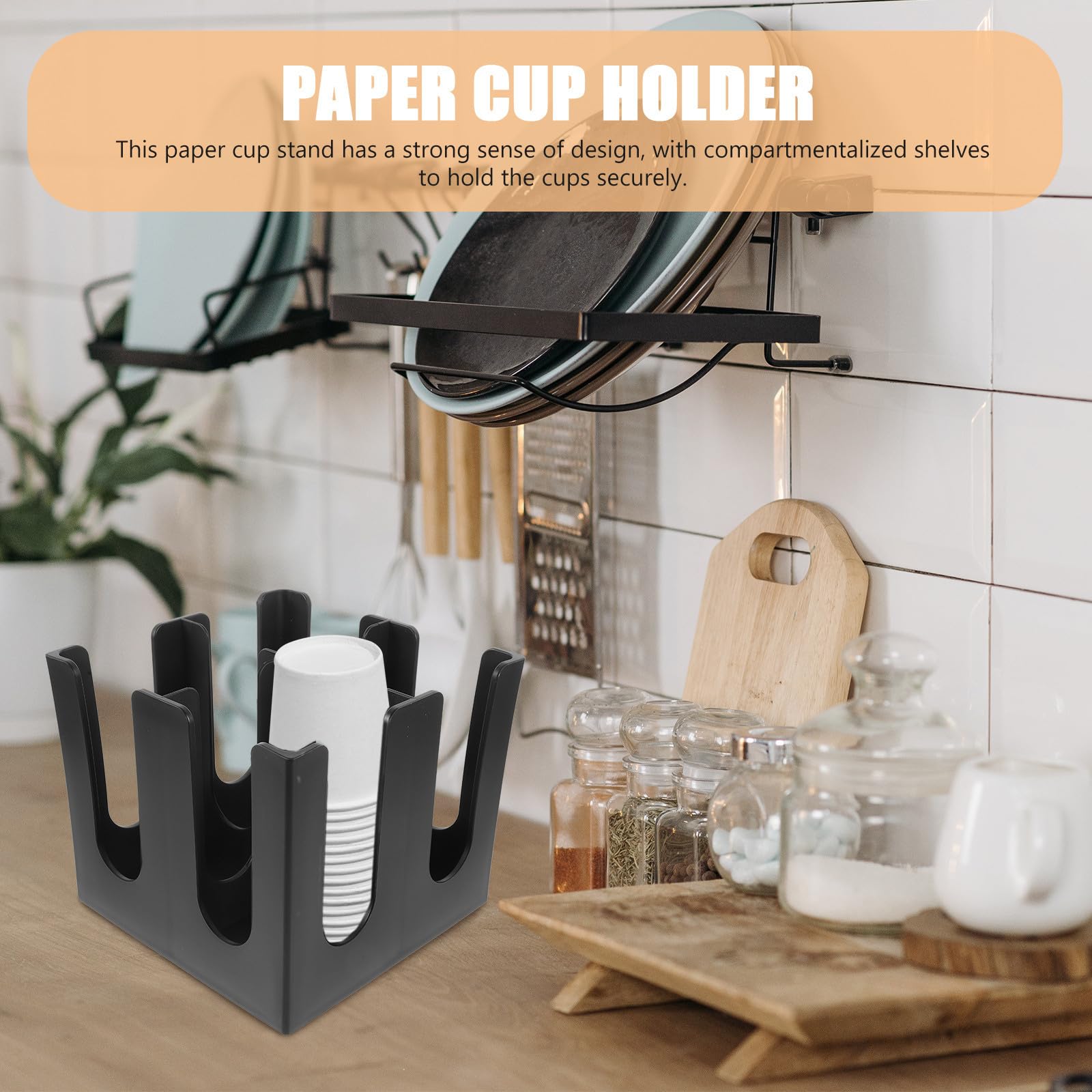 SEWACC Portavasos de Escritorio Negro de Plástico para Vasos de Papel