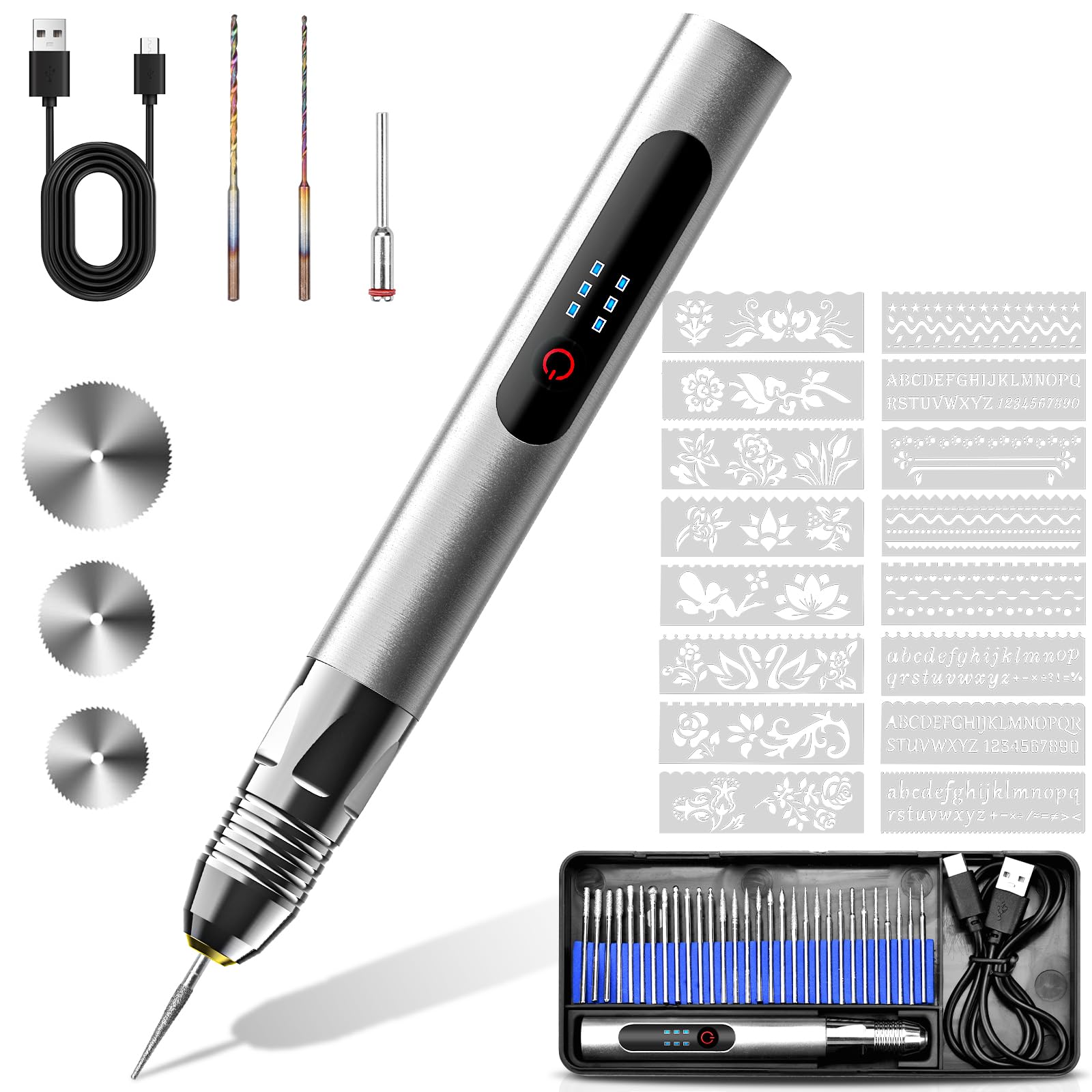 Bolígrafo grabador inalámbrico, herramientas de grabado recargables USB, bolígrafo grabador eléctrico portátil DIY, mini máquina de grabado para joyería vidrio plástico madera metal