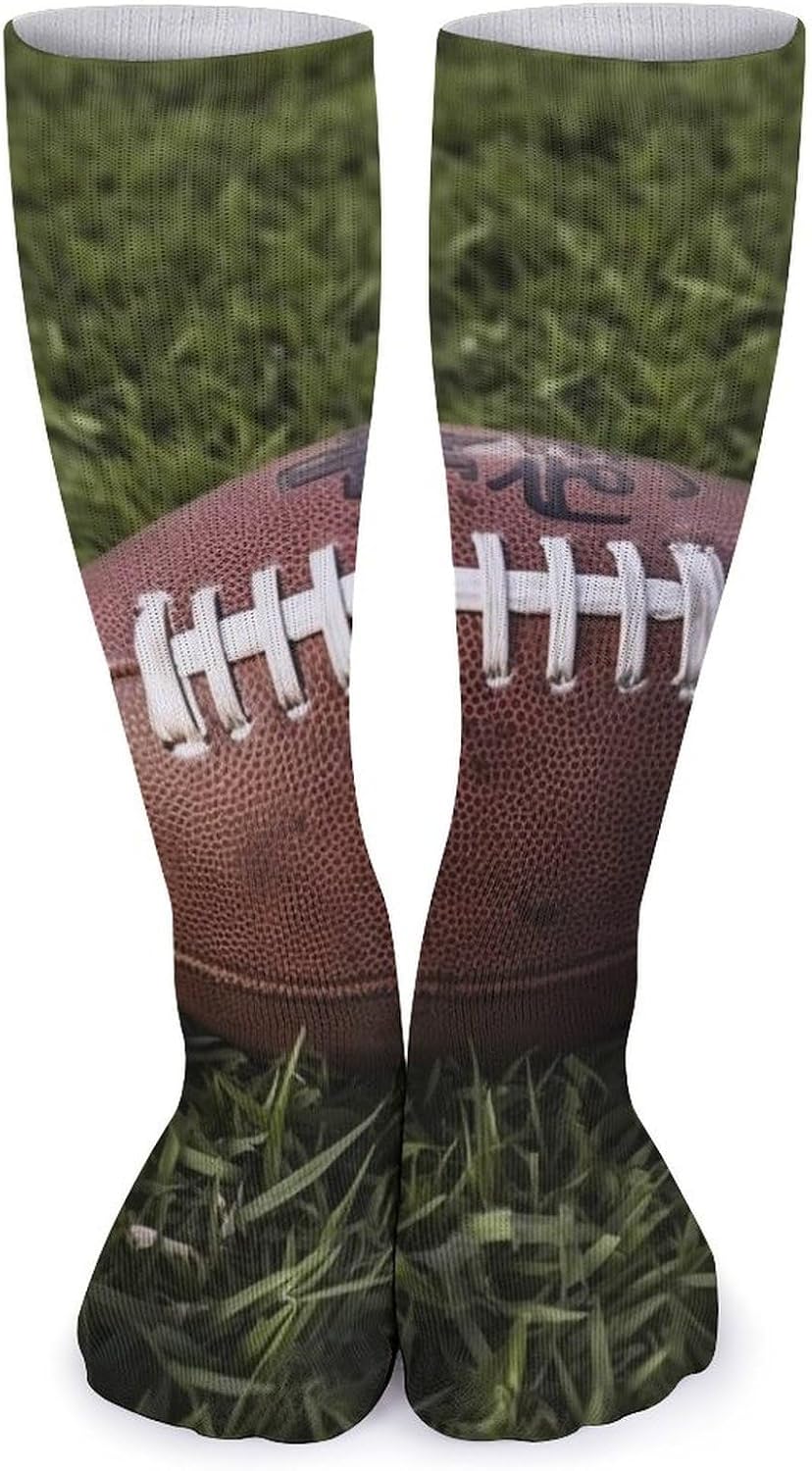 Breathable Crew Sock, Moisture Wicking, Athletic Calf Socks, Cozy | Brown Football Green Of Grass Compression Socks for Women Men, Lightweight High Work Socks for Business, Casual