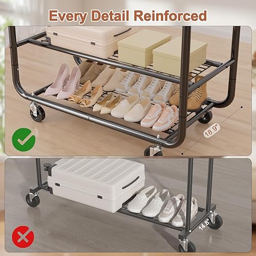 Miniatura 5 de EAGMAK Percheros de ropa resistentes para colgar ropa, 720 libras, perchero con ruedas con cerradura, organizador de armario de metal para