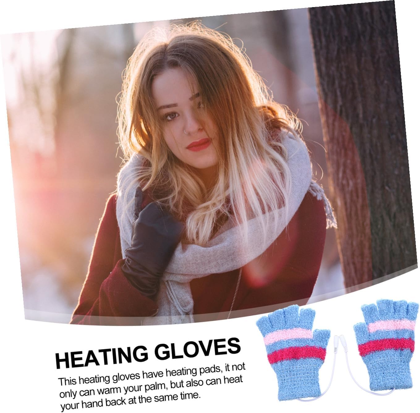 BESPORTBLE 1pair Warm Fingerless Gloves Hand Warmer Gloves Usb Heated Mittens for Typing