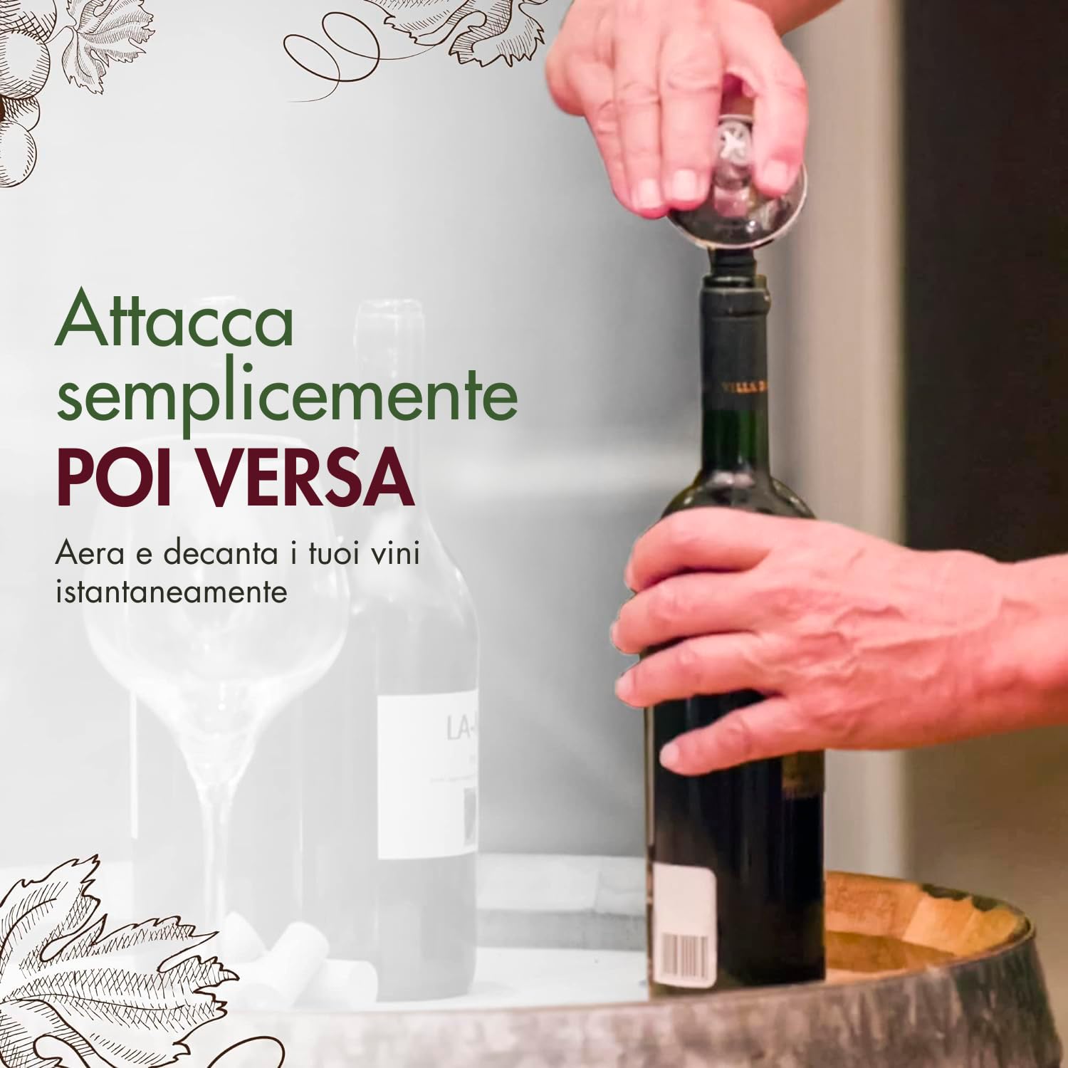 Decanter per Vino, Aeratore 2-in-1, Migliora l'Aroma e Il Gusto, Sistema Antigoccia, Accessorio Essenziale Oggetti per Amanti del Vino