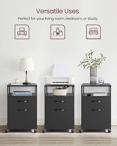 Miniatura 59 de VASAGLE Archivador móvil con ruedas, 2 cajones, estante abierto, para A4, tamaño carta, carpetas colgantes, gris carbón y negro tinta UOFC071B04