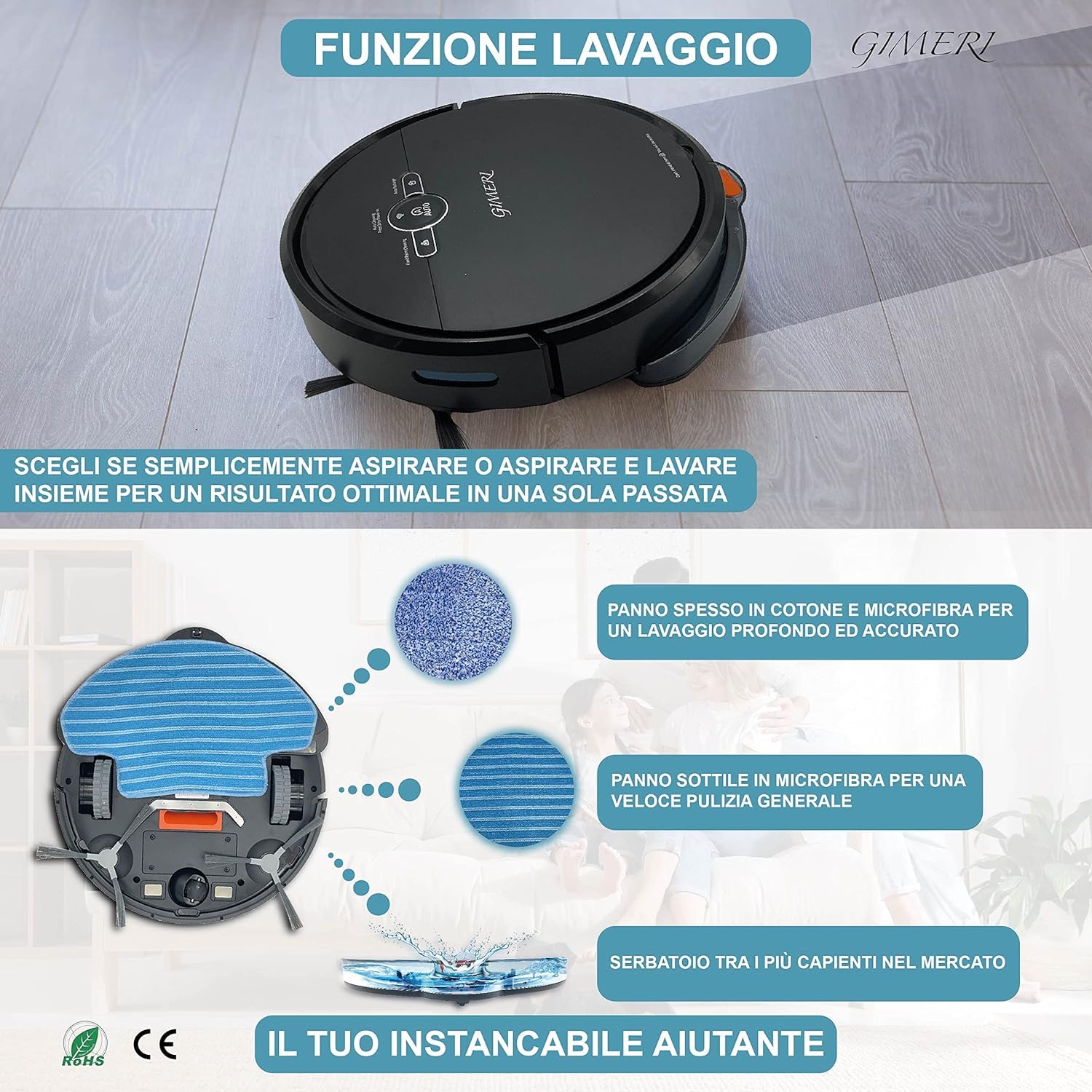 Robot Odkurzacz i Podłogi Bateria 4400 mAh WI-Fi Kompatybilny z Alexa Google, Pomiary 320x78 mm Automatyczne Ładowanie, Anti-Fall, Lawa Suszarka Ssąca Podłogi 2000 Pa