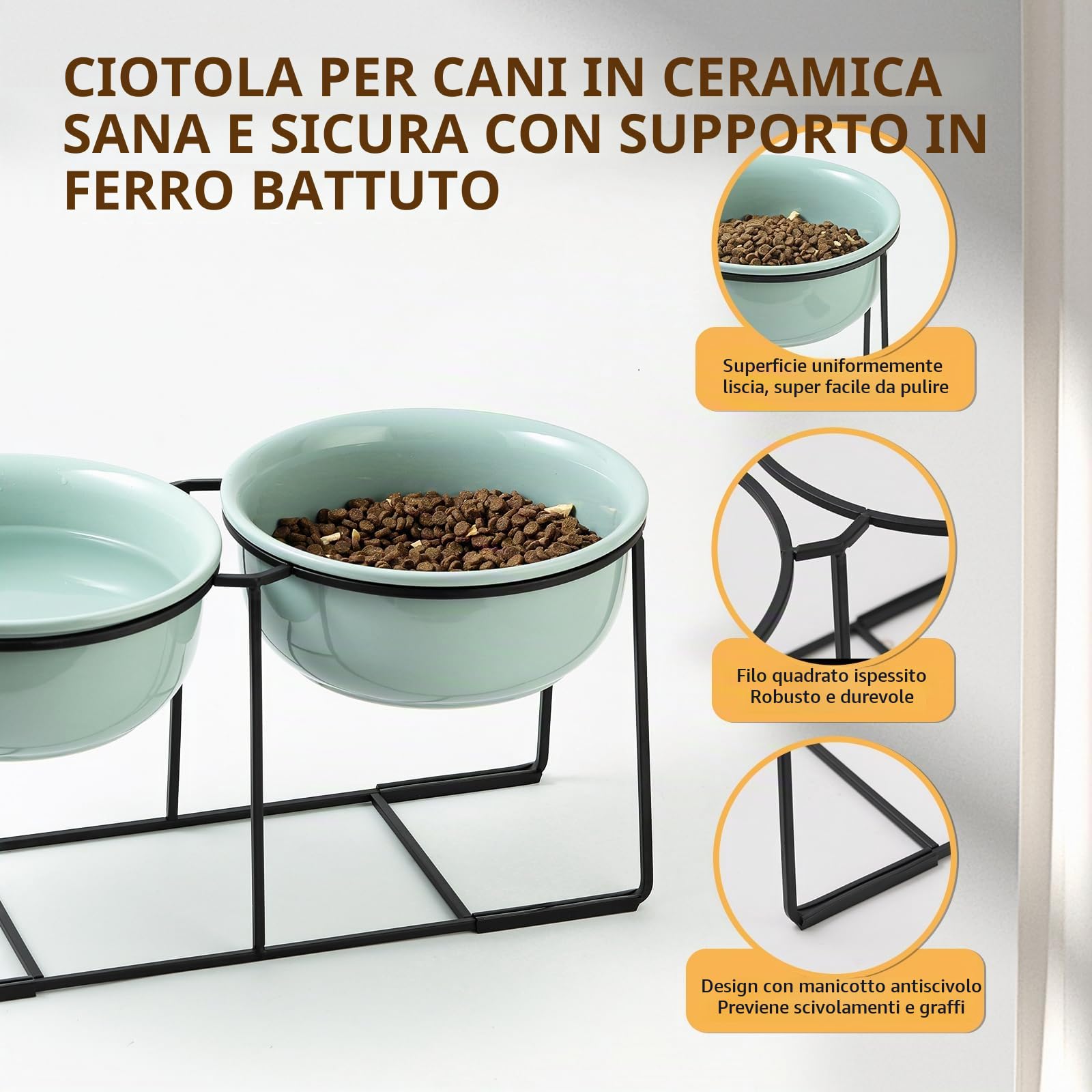 Set di ciotole per cani grandi, ciotola per cibo e acqua per cani con supporto antiscivolo, doppie ciotole in ceramica pesante – 2 x 1600 ml