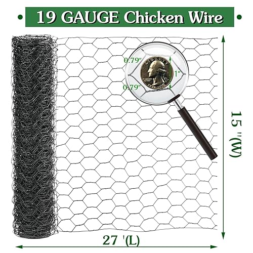 Miniatura 2 de Alambre de pollo de 15 pulgadas x 27 pies, cercado de alambre de pollo negro de 19 GA, malla de alambre de pollo galvanizado con doble revestimiento