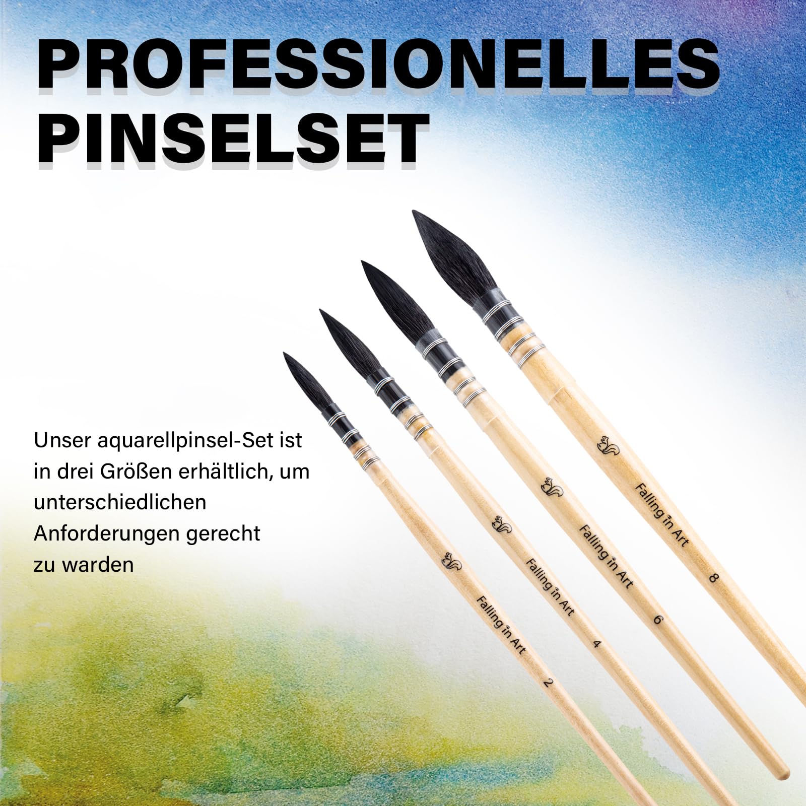 Set 4 Pennelli Professionali Per Acquerello – Peli Di Scoiattolo – Punta Rotonda – Misure 0,2,4,6 – Confezione Regalo – Per Artisti
