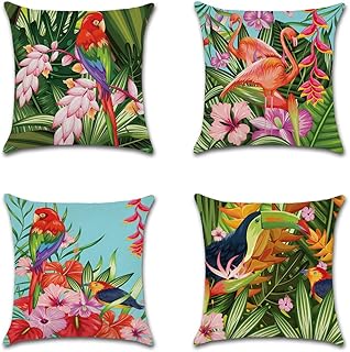 Artscope Juego de 4 fundas de cojín decorativas de 45 x 45 cm, de algodón y lino, para sofá, coche, dormitorio, decoración del hogar