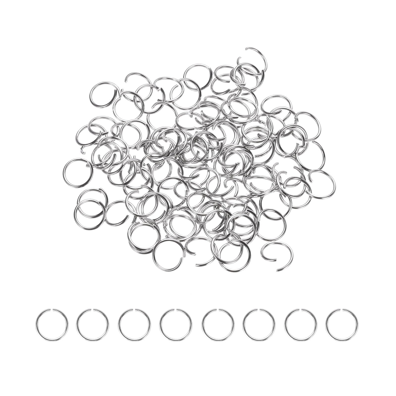sourcing map 300pcs 10mm Open Jump Rings Silver Key Rings Clasps for Jewelry Making Tools Supplies Jewelry DIY Crafts Keychains Rings