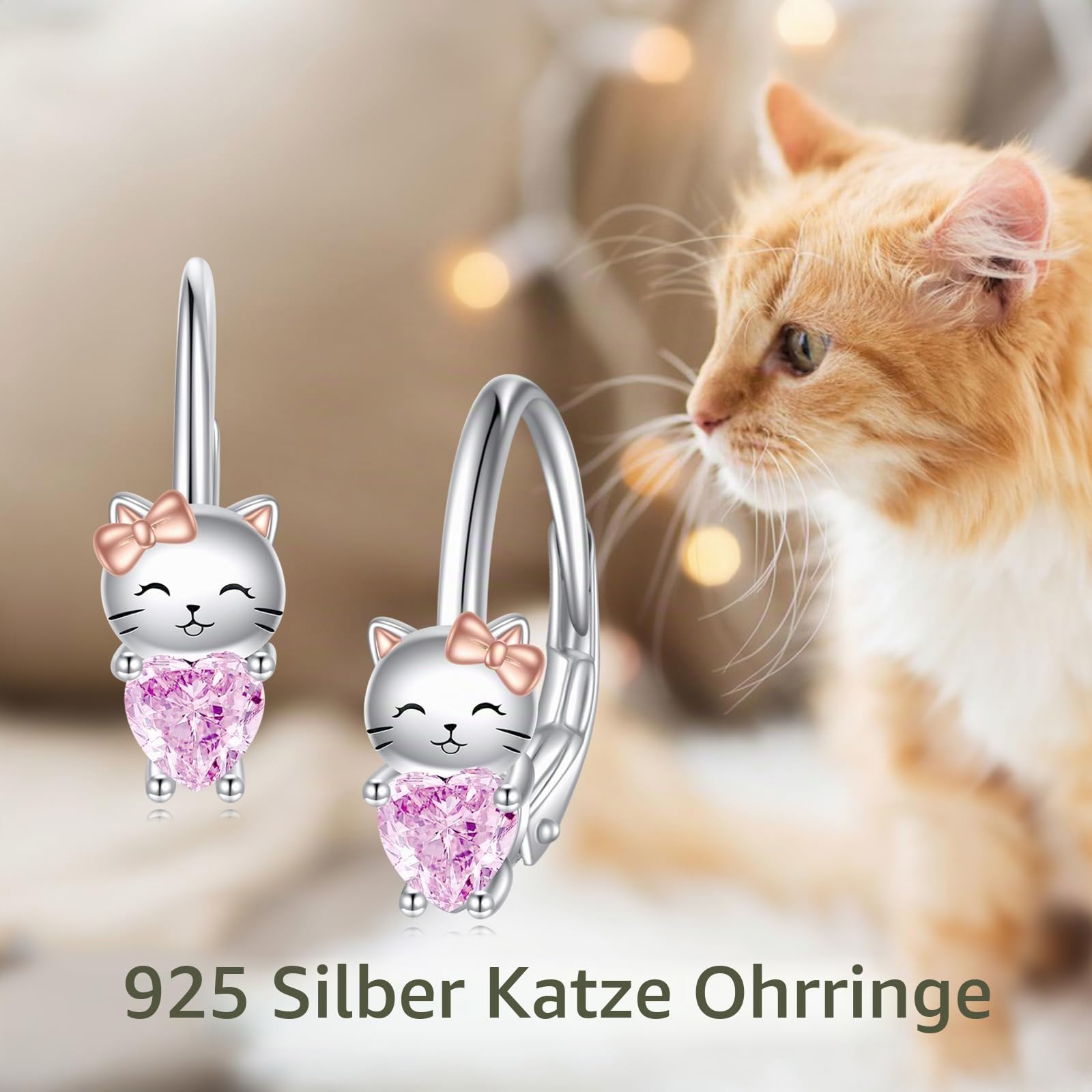 VONALA Einhorn Faultier Katze Mädchen Creolen Ohrringe 925 Sterling Silber Tier Geschenk Schmuck mit Rosa Zirkonia für Damen Mädchen Kinder