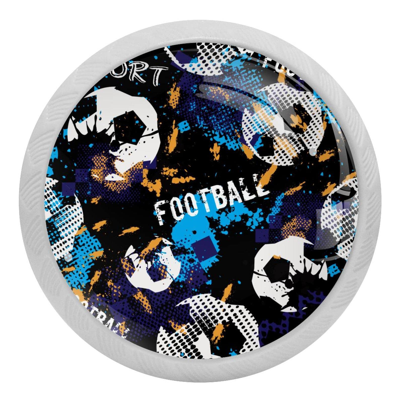 Poignées rondes fluorescentes de cuisine motif football lot de 4 boutons et vis