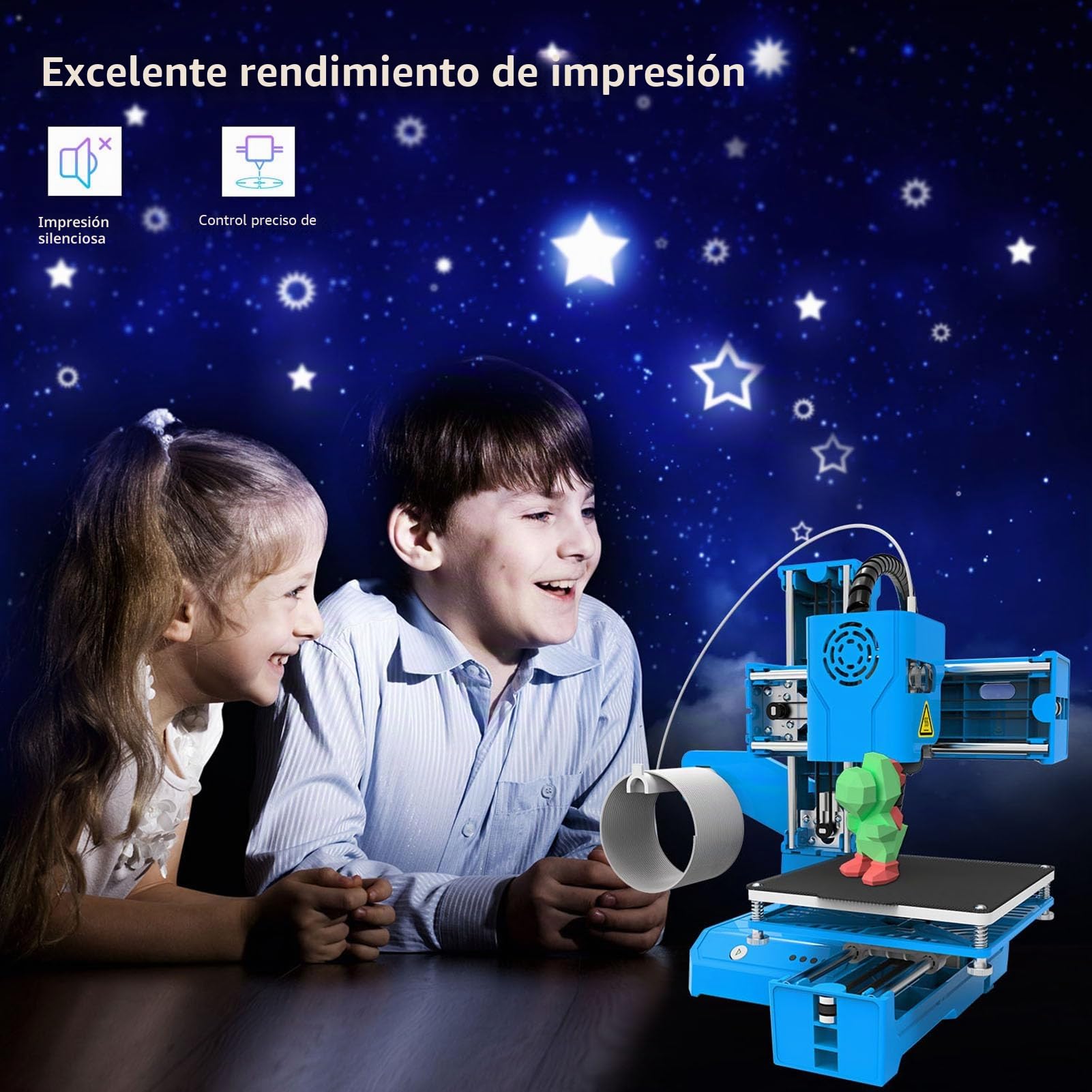 Impresora 3D Mini máquina de impresión de Escritorio para niños 100x100x100mm Tamaño de impresión Plataforma extraíble Impresión de una Sola tecla con Tarjeta TF Filamento de Muestra PLA