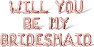 Letter Balloons - WILL YOU BE MY BRIDESMAID 16" Inch Alphabet Letters Foil Mylar Balloon Bridesmaid Wedding Proposal Banner (Rose Gold)