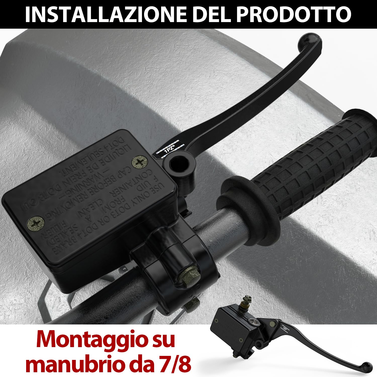 1PZ IA7-PF1 Pompa Freno Anteriore Moto, 7/8" 22mm Pompa Freno Superiore Destra per Moto, con Interruttore Freno, Foro di Installazione Specchietto Retrovisore 10mm