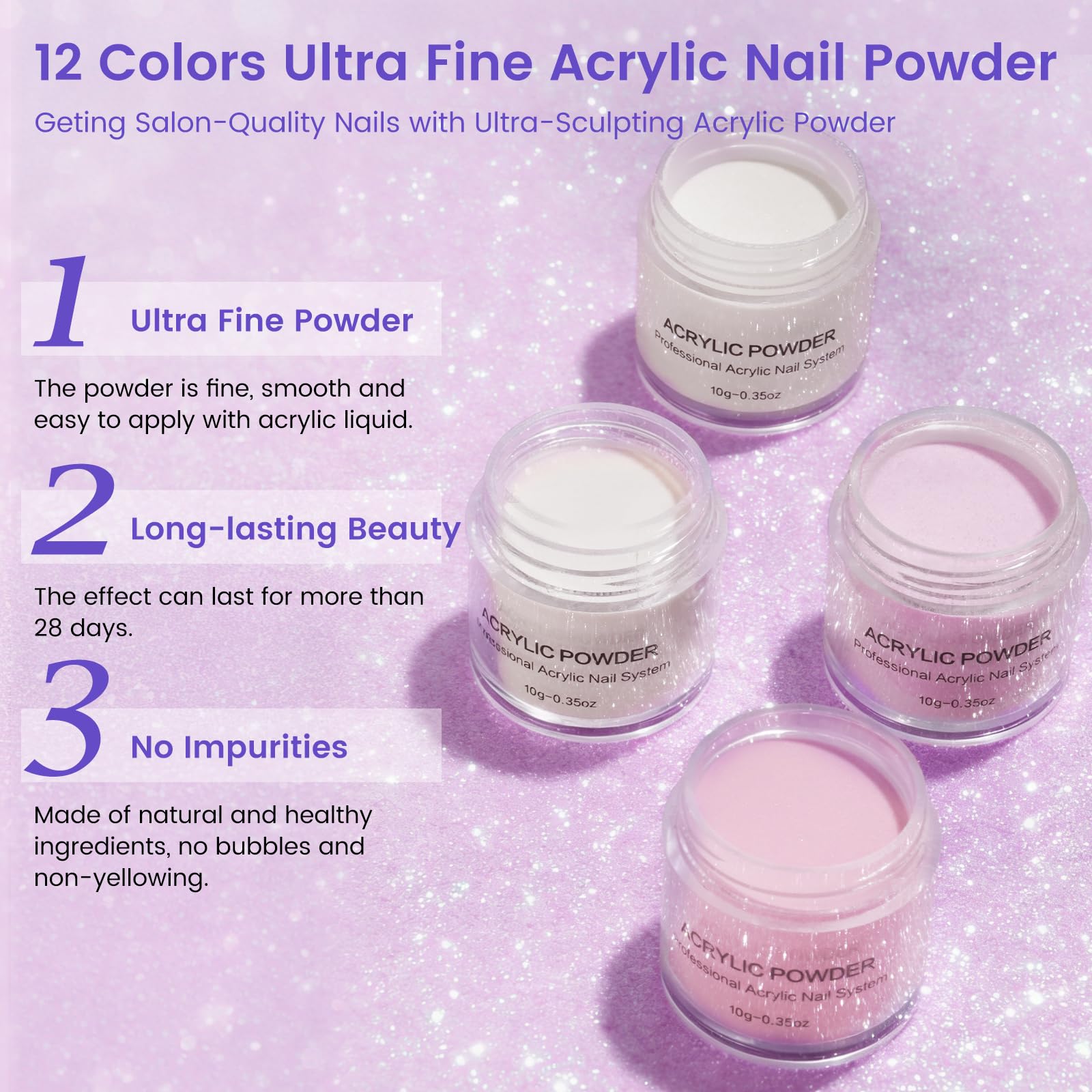 Kit de démarrage pour ongles en acrylique pour débutants : 4 couleurs de poudre acrylique pour ongles avec doigt d'exercice, lampe et ponceuse à ongles - Poudre acrylique pour ongles à faire soi-même
