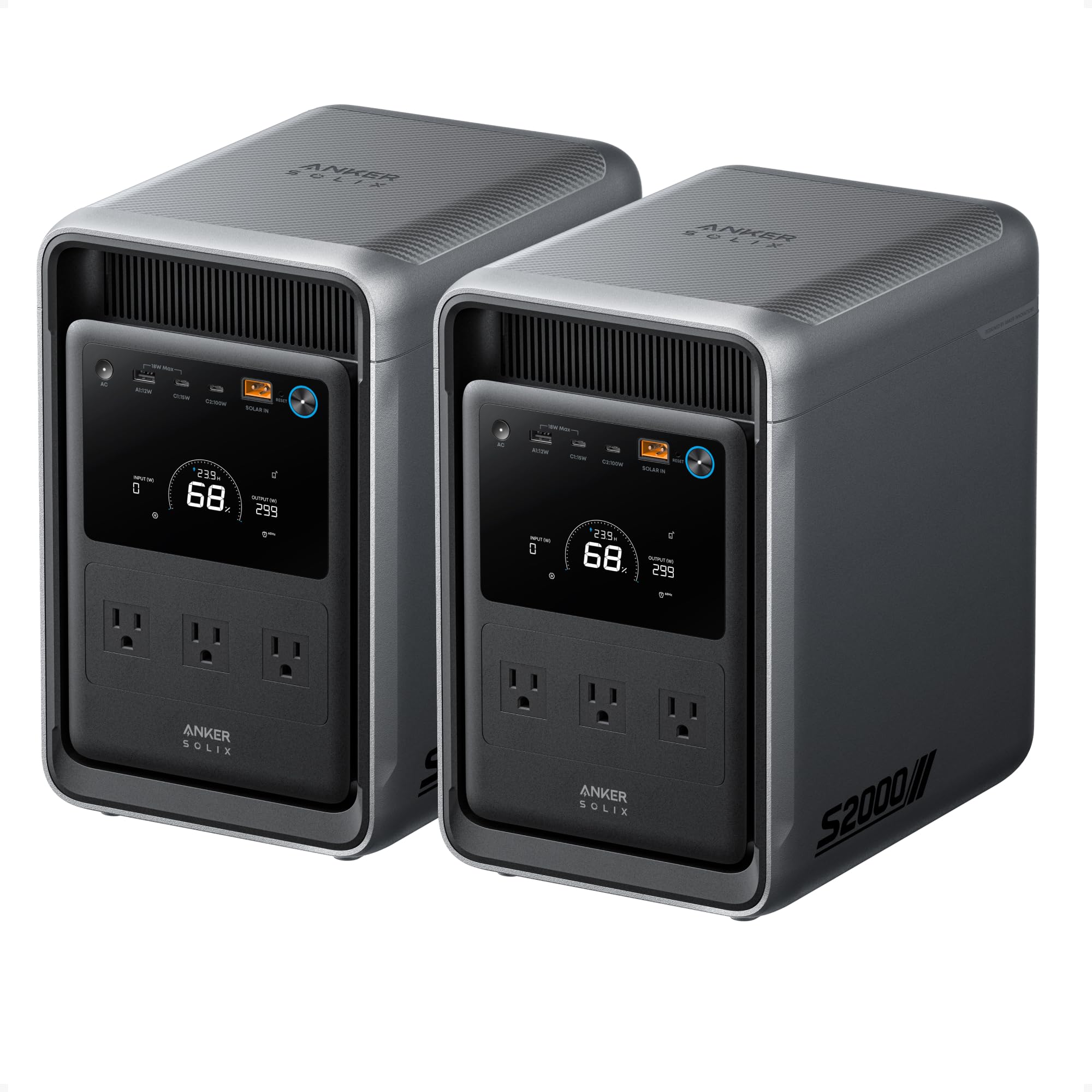 Anker SOLIX S2000 휴대용 발전기(2팩), 가정용 1500W 태양열 발전기, 최대 35시간 냉장고 백업, 가정 백업, 비상 사태, 정전, 캠핑용 4,020Wh LFP 배터리
