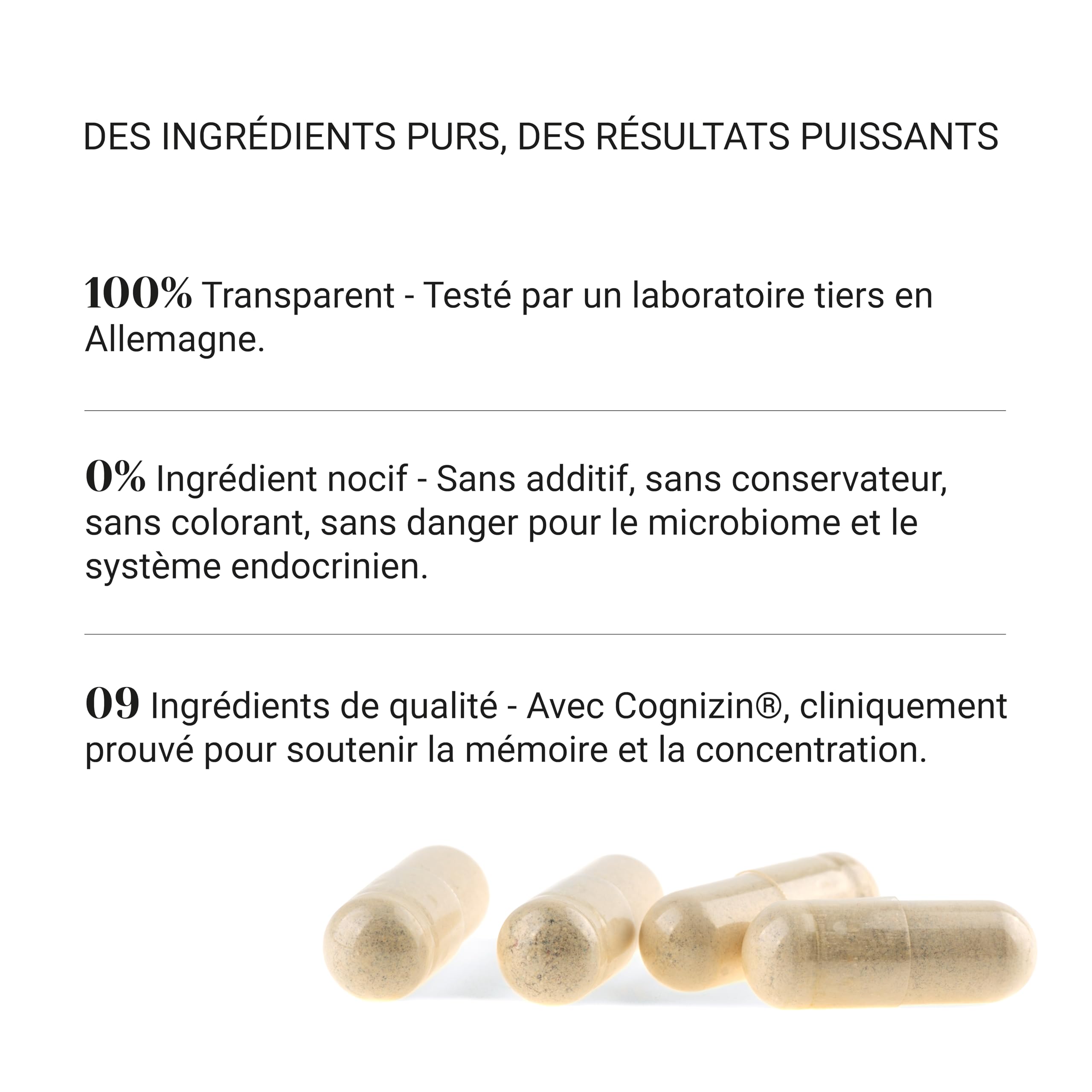 Nullure Nootropique Mémoire et Concentration | Stimulant Cognitif · Énergie · Vivacité Mentale | Citicoline COGNIZIN + Ginkgo Biloba 6000mg + Bacopa Monnieri + Ginseng + Zinc | Sans Caféine | 60 cps.
