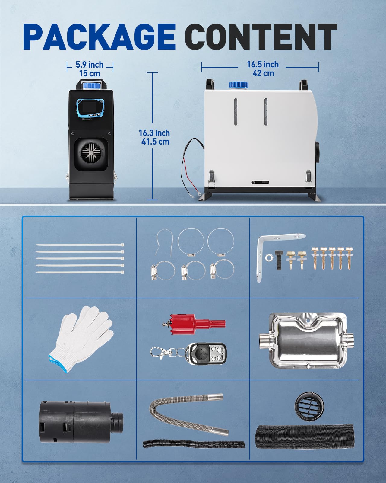 12 V 5 kW Nagrzewnica powietrza Diesel, zestaw ogrzewania postojowego z tłumikiem, zdalne sterowanie LCD, nocne zintegrowane ogrzewanie Diesel ciche dla samochodów kempingowych, ciężarówek, łodzi,