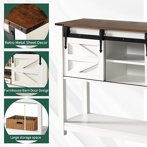 Miniatura 4 de oneinmil Mesa de entrada con puertas correderas de granero, mesa de consola industrial y de granja de 43 pulgadas con almacenamiento, mesa de sofá