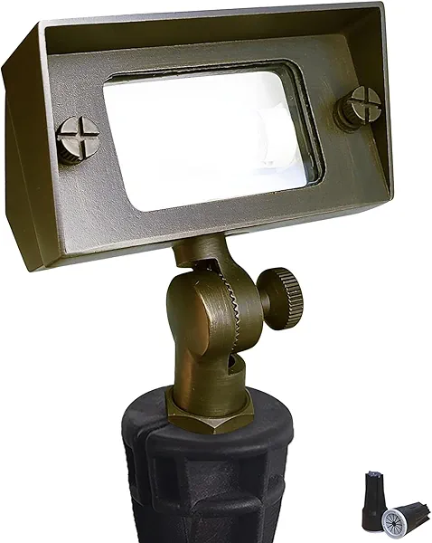 Cast Brass 12V Flood Light, Low Voltage Flood Light Outdoor with Adjustable Knuckle Mount, Without Bulb, Waterproof Landscape Lighting of Outdoor Wall, Garden or Yard(1-Pack Without Bulb)