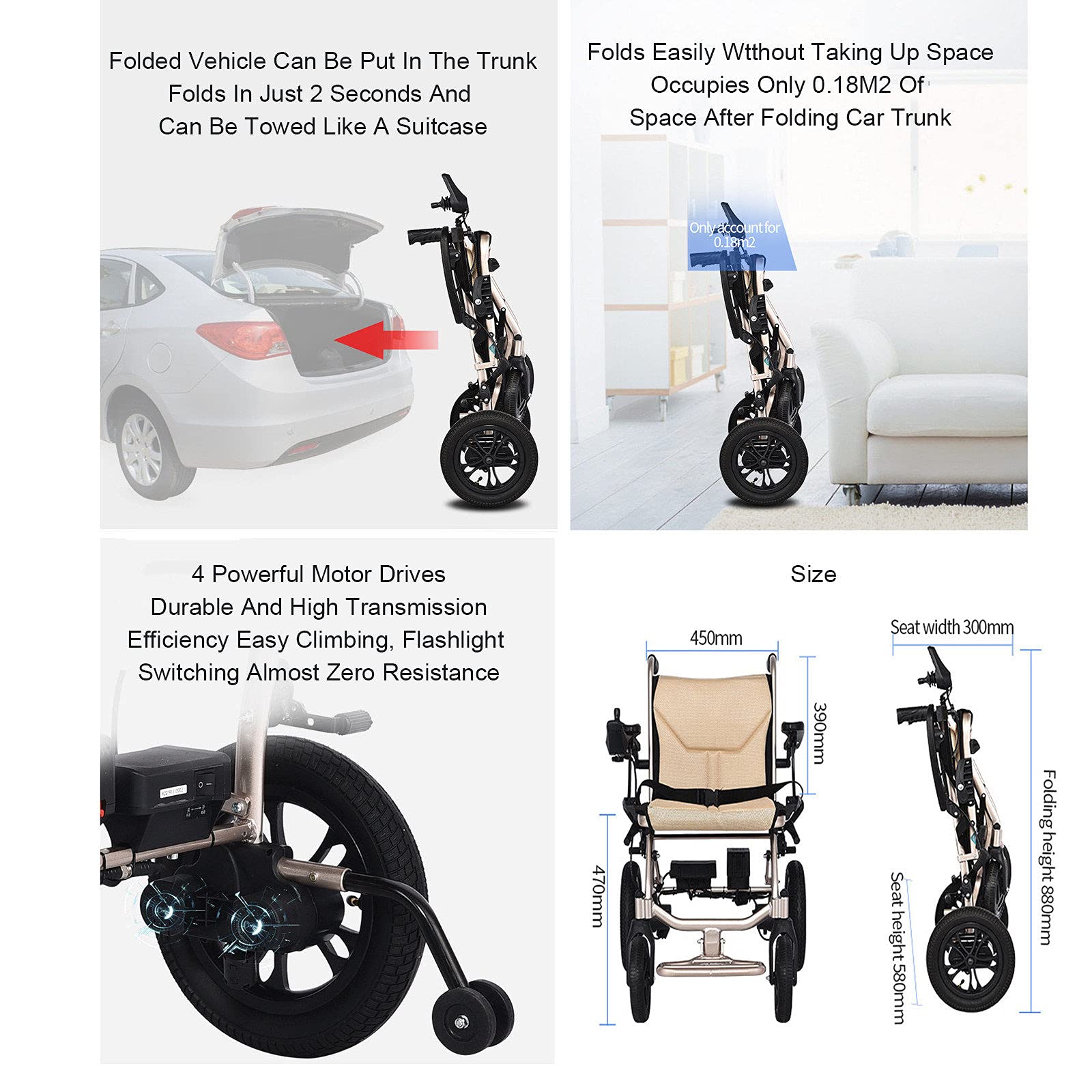 Silla De Ruedas EléCtrica,Plegable,Liviana,Segura Y CóModa Silla De Ruedas Para Personas Mayores Y Discapacitadas, Alcance De Crucero: 20 KilóMetros,Con BateríAs Dobles ExtraíBles,Carga: 200 Kg