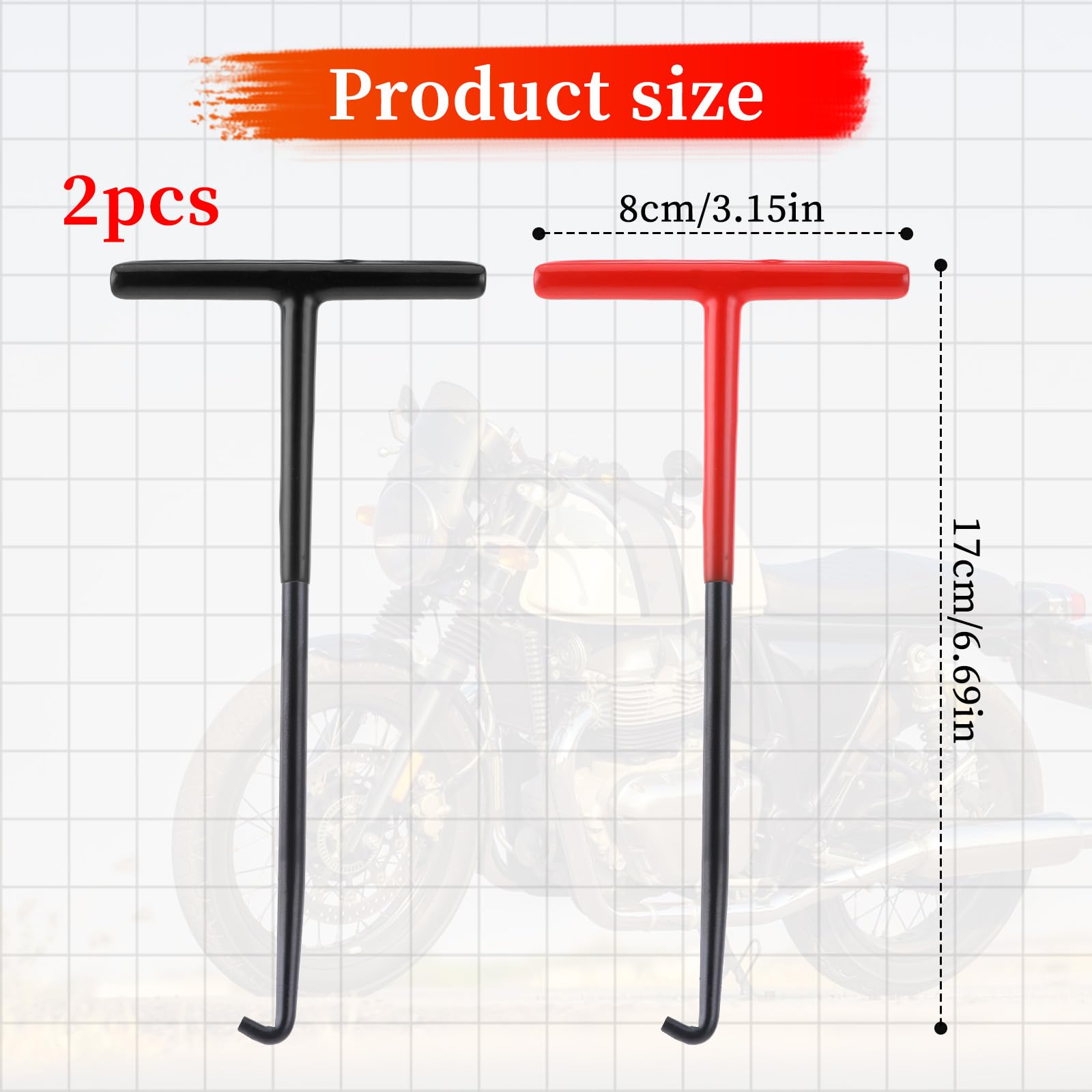 2 PCS Spring Removal Tool, T Handle Exhaust Spring Puller Tool Red, Black Motorcycle Exhaust Spring Hook 6.7 In/17 cm Spring Puller Removal Tool for Motorcycle Snowmobile Dirt Bike