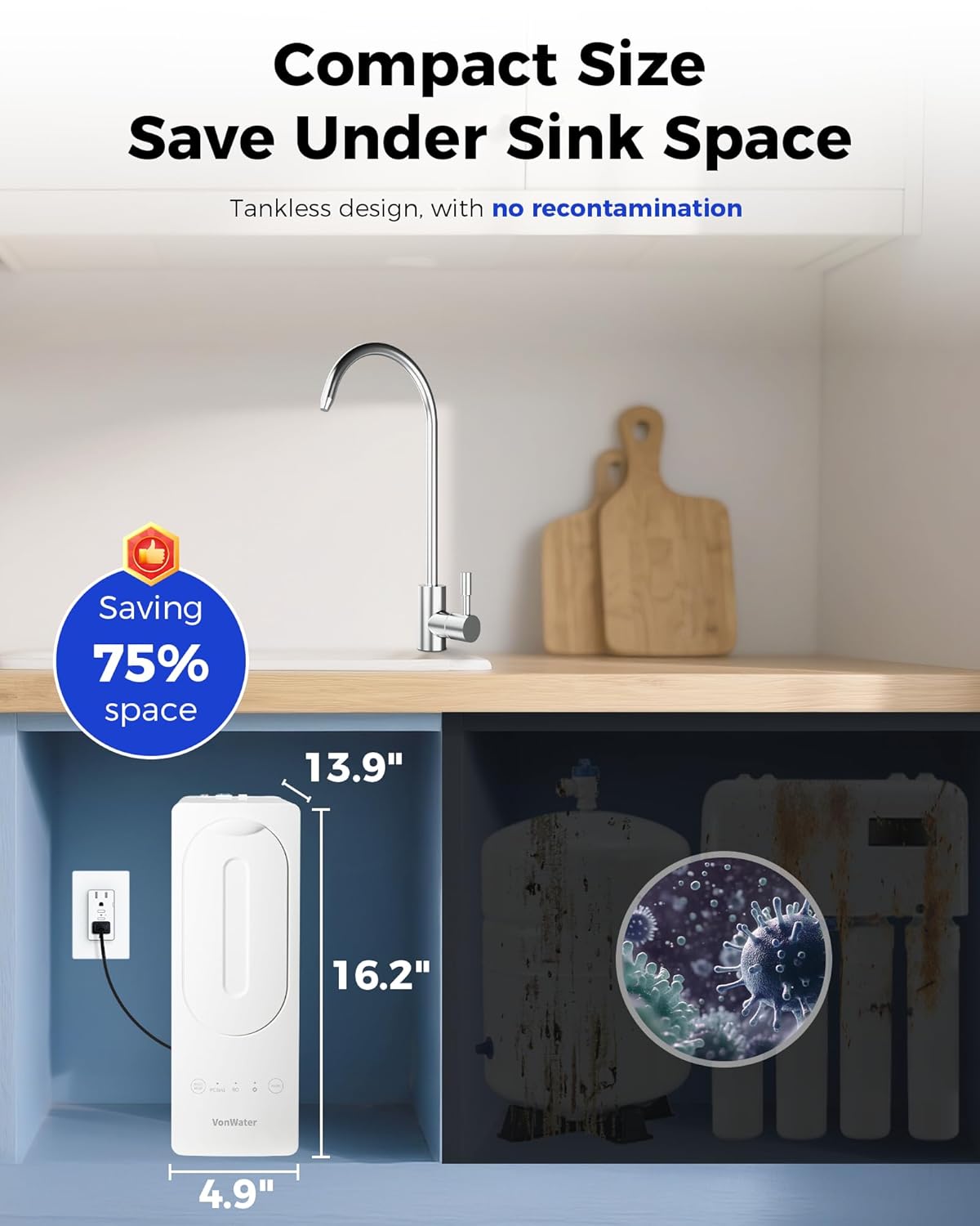 800GPD Under Sink Tankless Reverse Osmosis System,7-Stage RO Water Filtration System, NSF/ANSI 372 Certified RO Drinking Water Filter, FCC Listed, Reduce TDS,PFAS,Odor, 2:1 Pure to Drain - Image 6