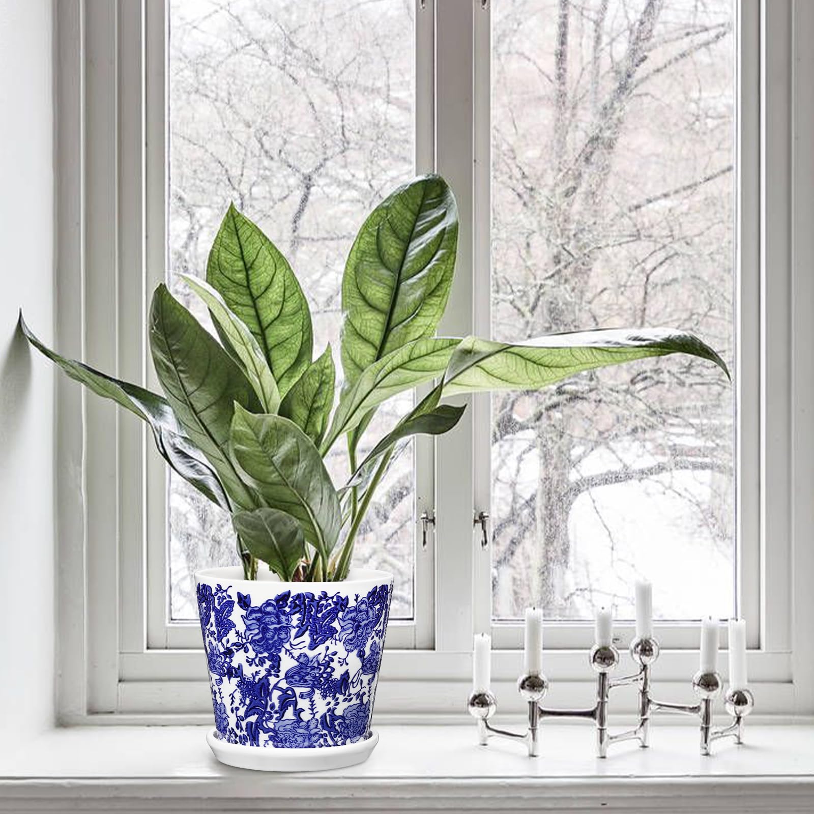 Oairse Set di 3 vasi in ceramica da 15 cm, piccoli vasi con piattini, foro di drenaggio, per interni/esterni, fioriera decorativa per piante grasse, erbe