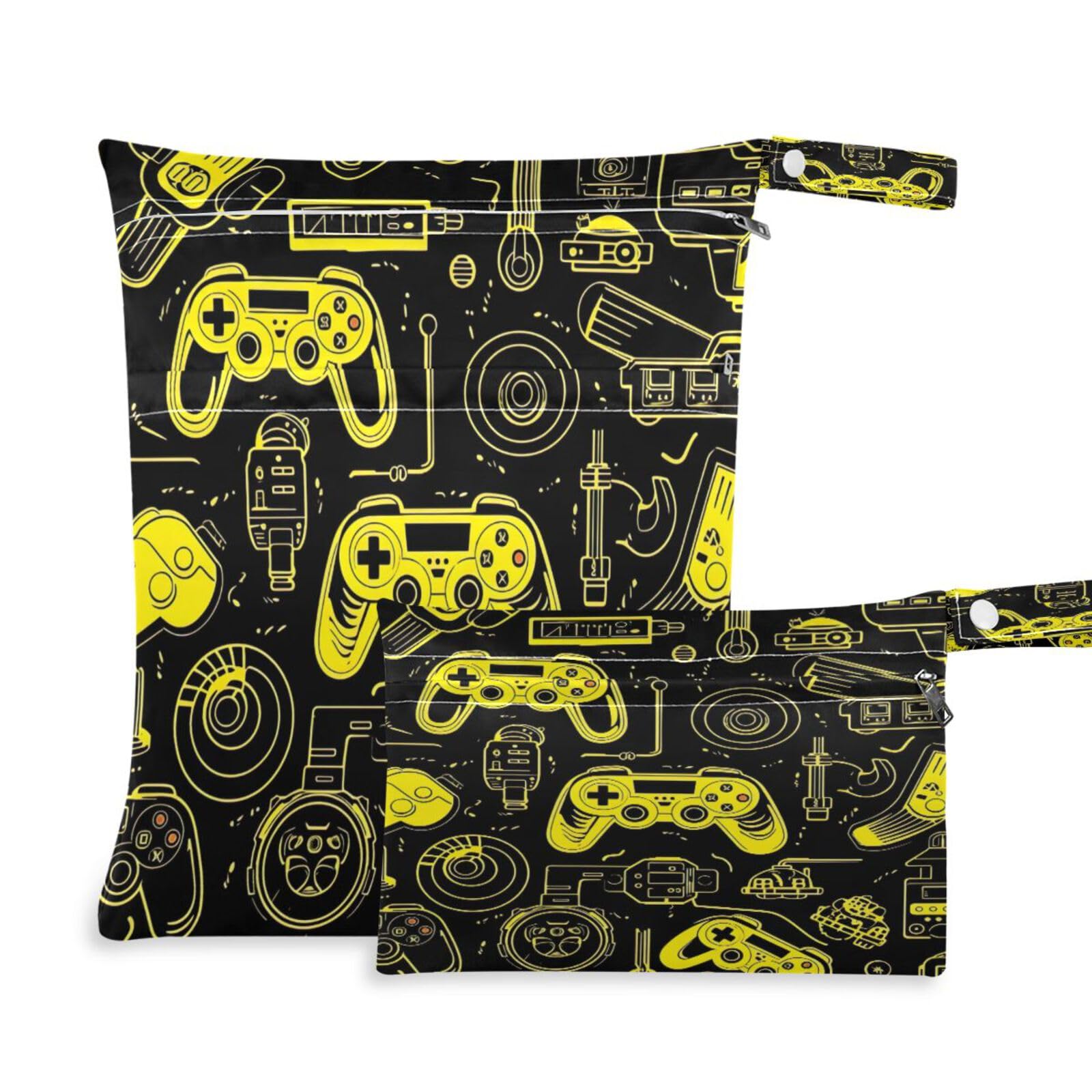 ATTX Colorful Video Game Controllers Wet Dry Bags 2-Pack - Reusable Cloth Diaper Storage for Travel, Beach & Gym | Multi-Use Waterproof Bags for Swimsuits, Baby Clothes, Sports Gear#269