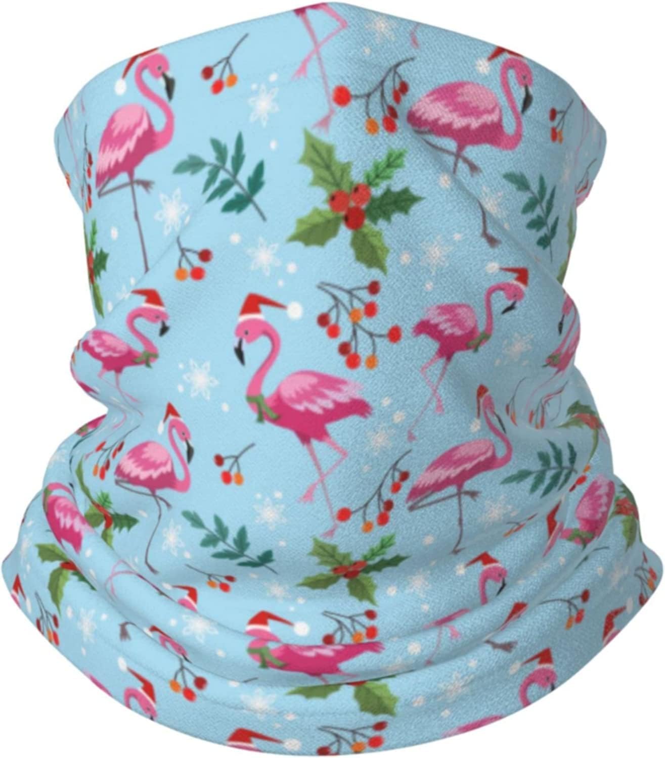 Winter Neck Gaiter Cute Flamingo with Christmas Plant Soft