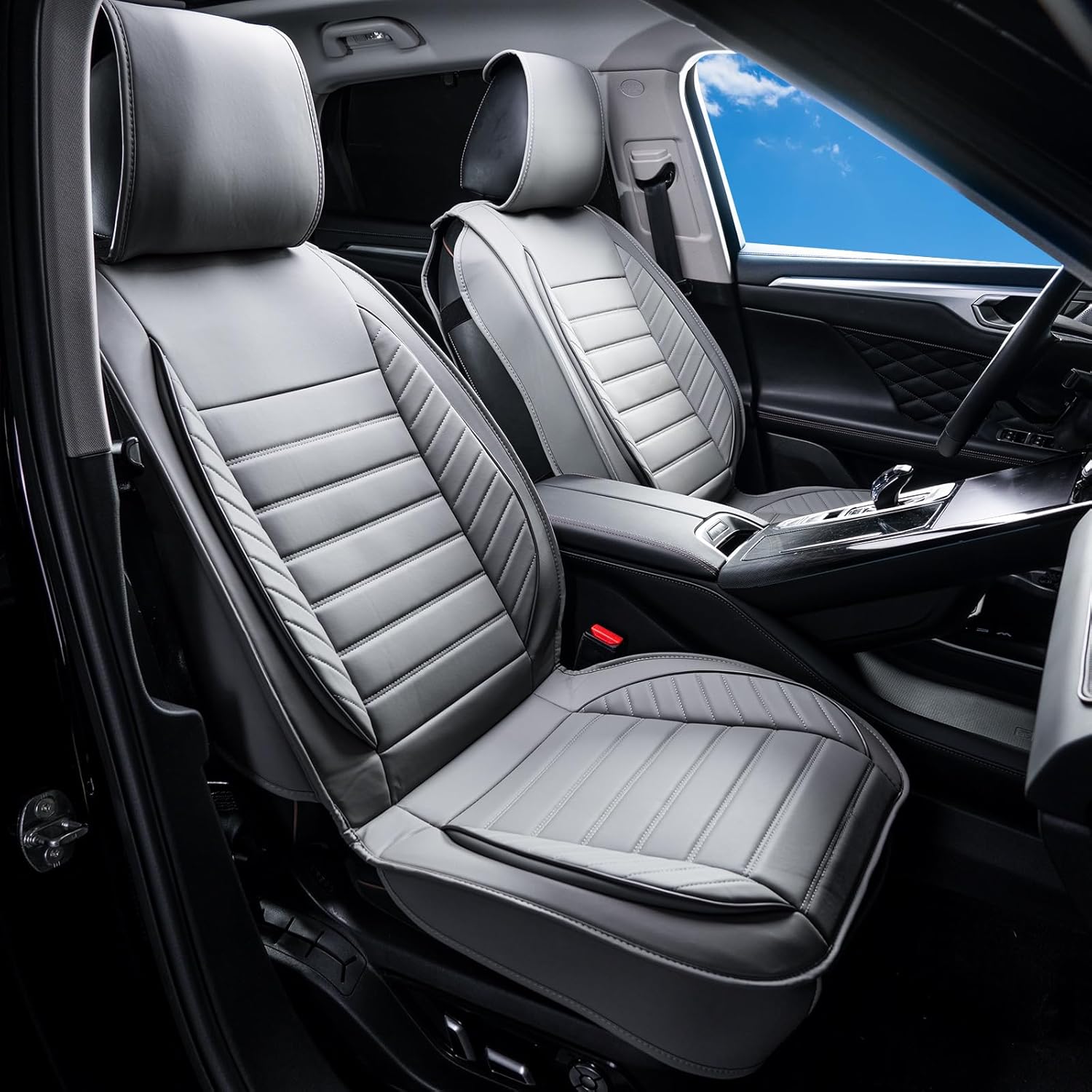 Gray Faux Leather Universal Car Seat Covers with Detachable Headrest
