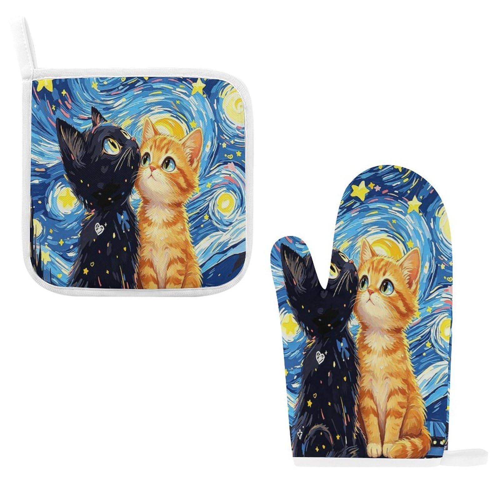 Fodpand Style Blue Starry Sky Kittens Oven Mitts And Pot Holders Sets