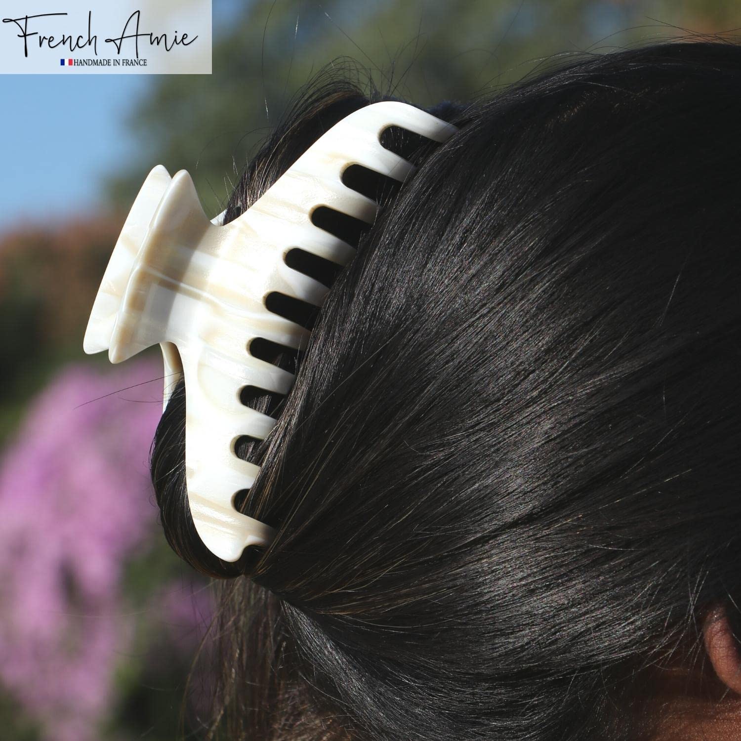 French Amie Curvo Narrow Crema Torrone Grande Fatto a Mano Di Cellulosa Acetato Coperto Molla Pinza Pinza Pinza Per Capelli Donne