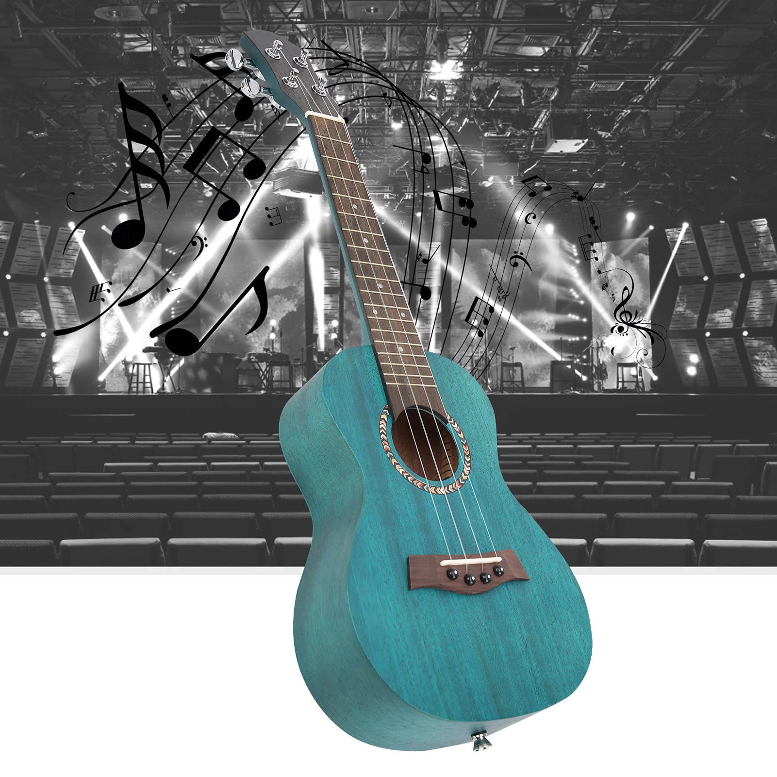 Ukulele Impiallacciatura di Mogano Ukulele Opaco Corde di Carbonio in Palissandro per Strumenti a Corde per Principianti (Retro verde malachite da 26 pollici)