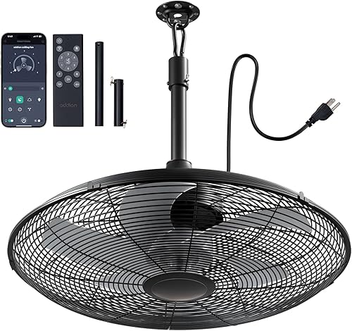 addlon Ventilador de techo para exteriores para patios, ventilador de kiosco impermeable negro de 20 pulgadas, control remoto y aplicación, 6