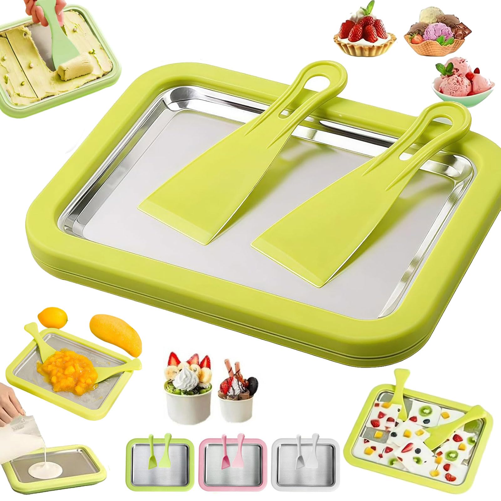 At-Home Rolled Ice Cream Maker Kit,Portable Instant Rolled Icecream Tray with 2 Scrapers,At-Home Instant Freeze Plate,DIY Freeze Yogurt Board Machine,Ice Cream Roll Maker Tray for Yogurt Sorbet