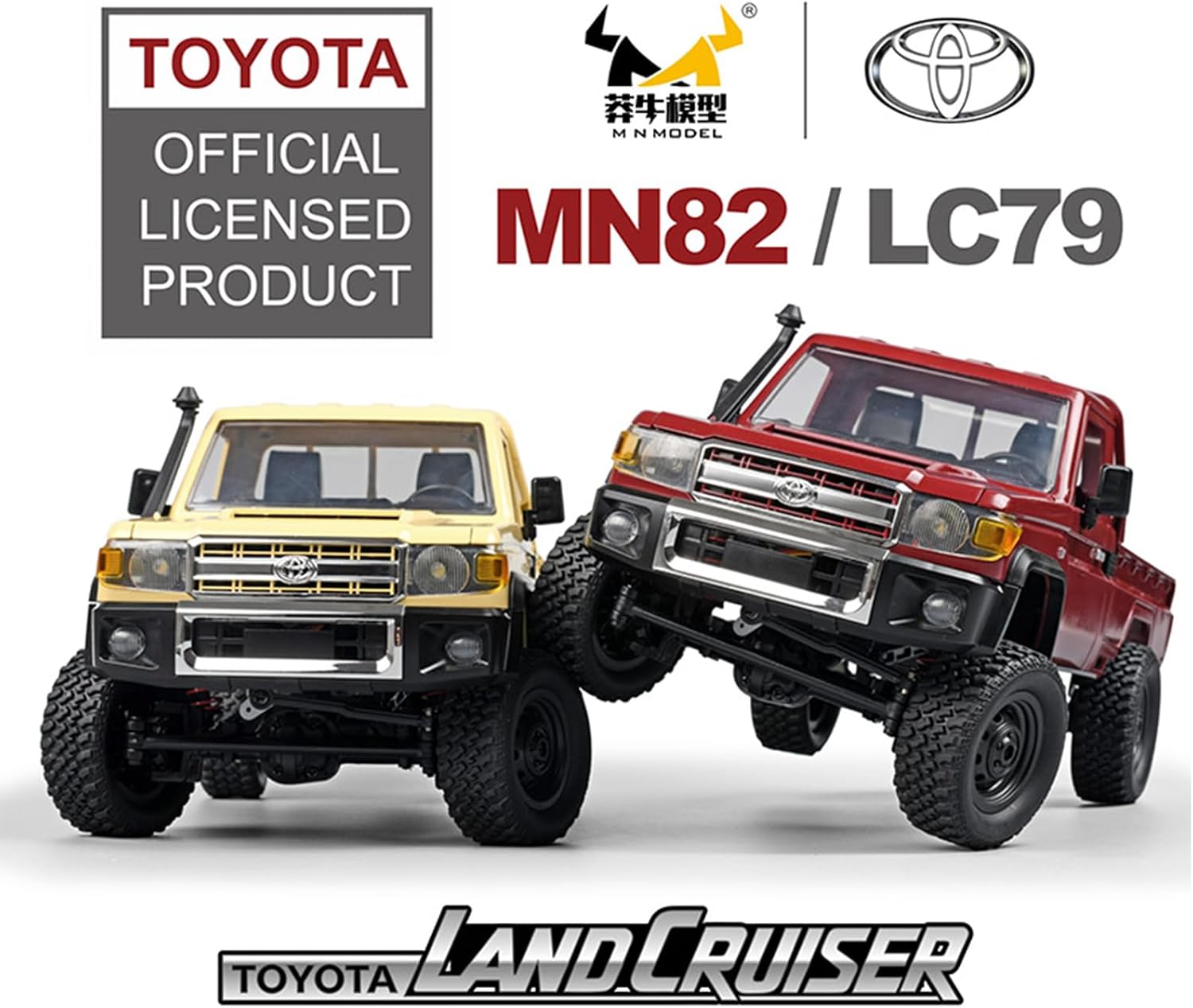 MN82 RC Crawler with Two 1500mAh Battery 1/12 RC Truck 4x4 Toyota LC79 2.4GHz Remote Control Off Road Rock Crawler with Decoration Parts Full Proportional Pickup for Adults Yellow