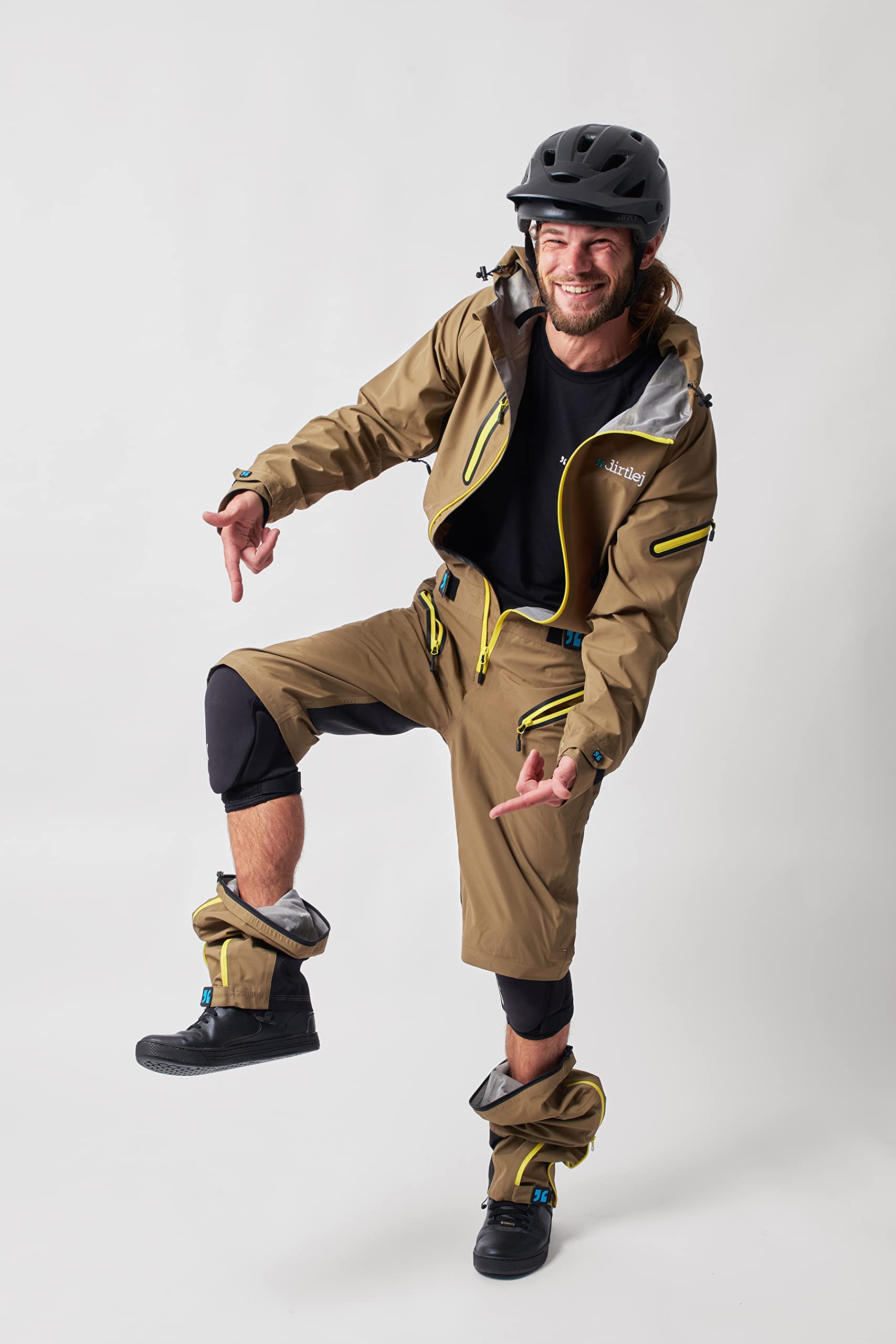 dirtsuit core edition sand/yellow, Fahrradanzug, Matschoverall für Mountainbiker Herren, zip-off-Hose bis Knie